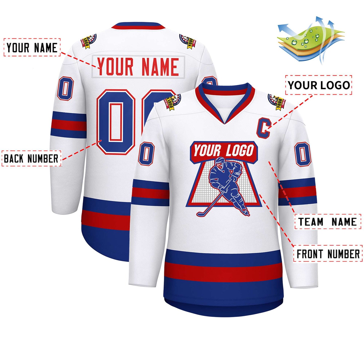 Custom White Red White-Royal Classic Style Hockey Jersey Limited