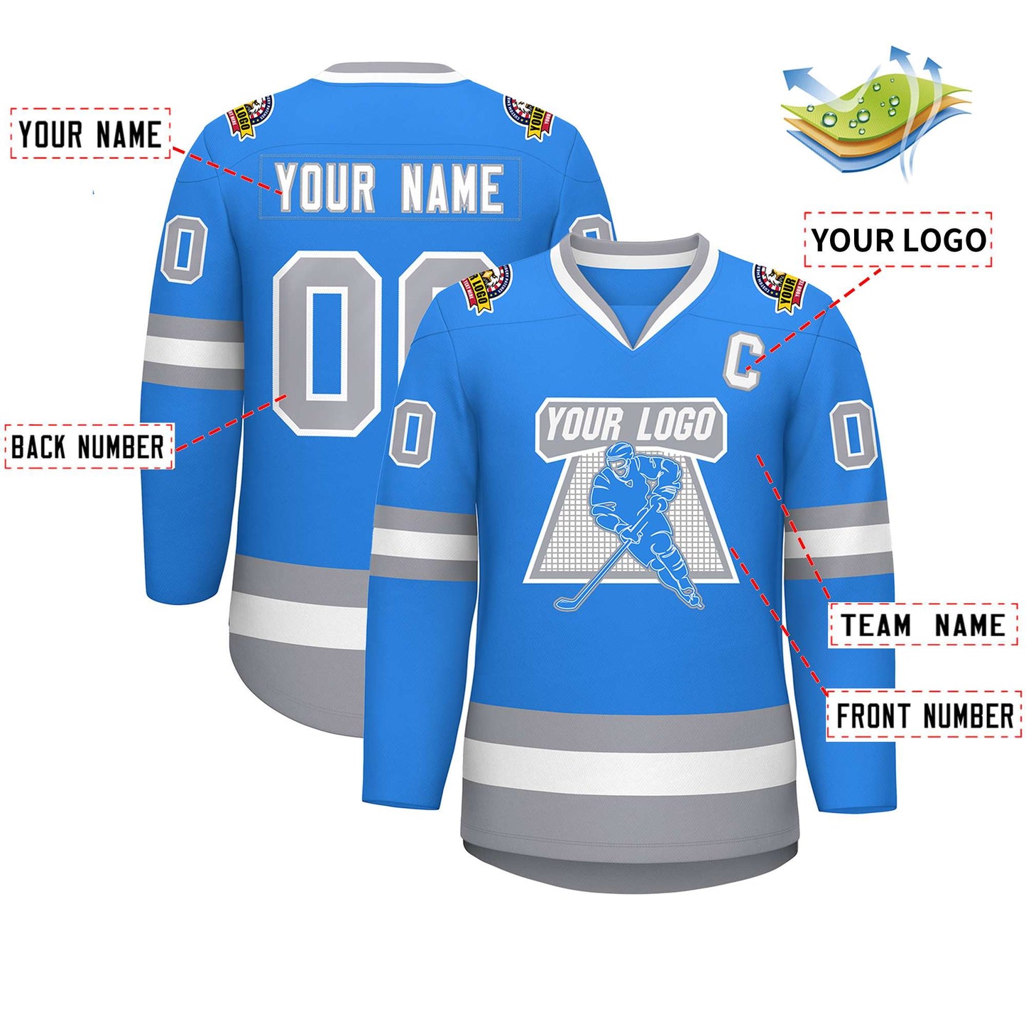 Custom Powder Blue White Powder Blue-Gray Classic Style Hockey Jersey Limited
