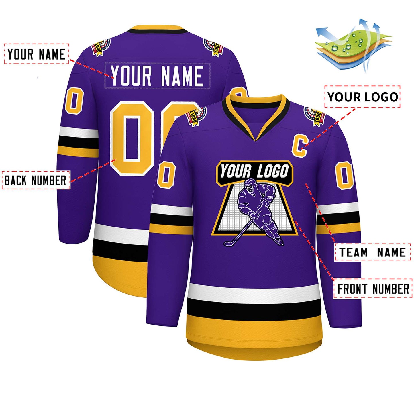 Custom Purple Gold-White Classic Style Hockey Jersey Limited