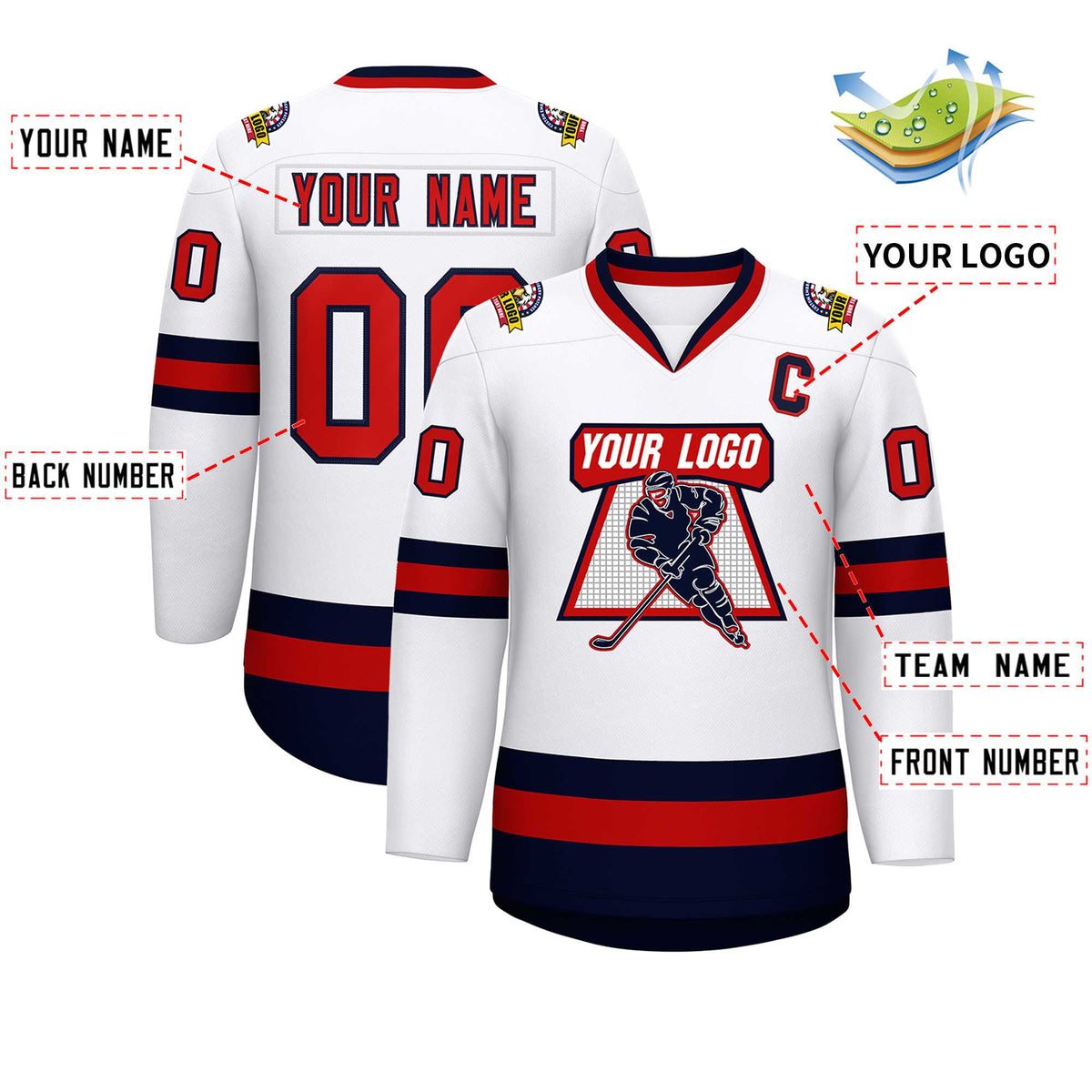 Custom White Red-Navy Classic Style Hockey Jersey Limited