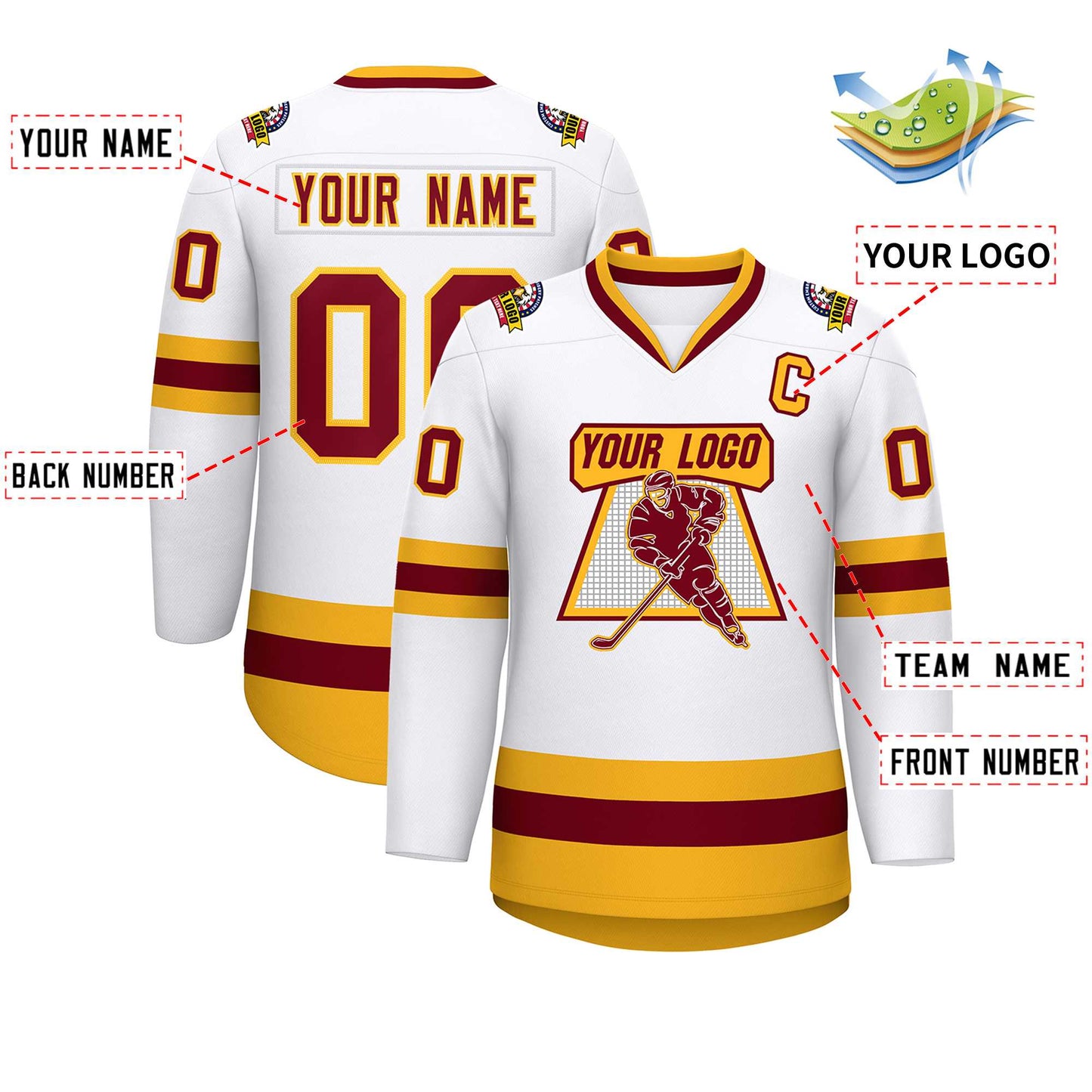 Custom White Crimson-Gold Classic Style Hockey Jersey Limited