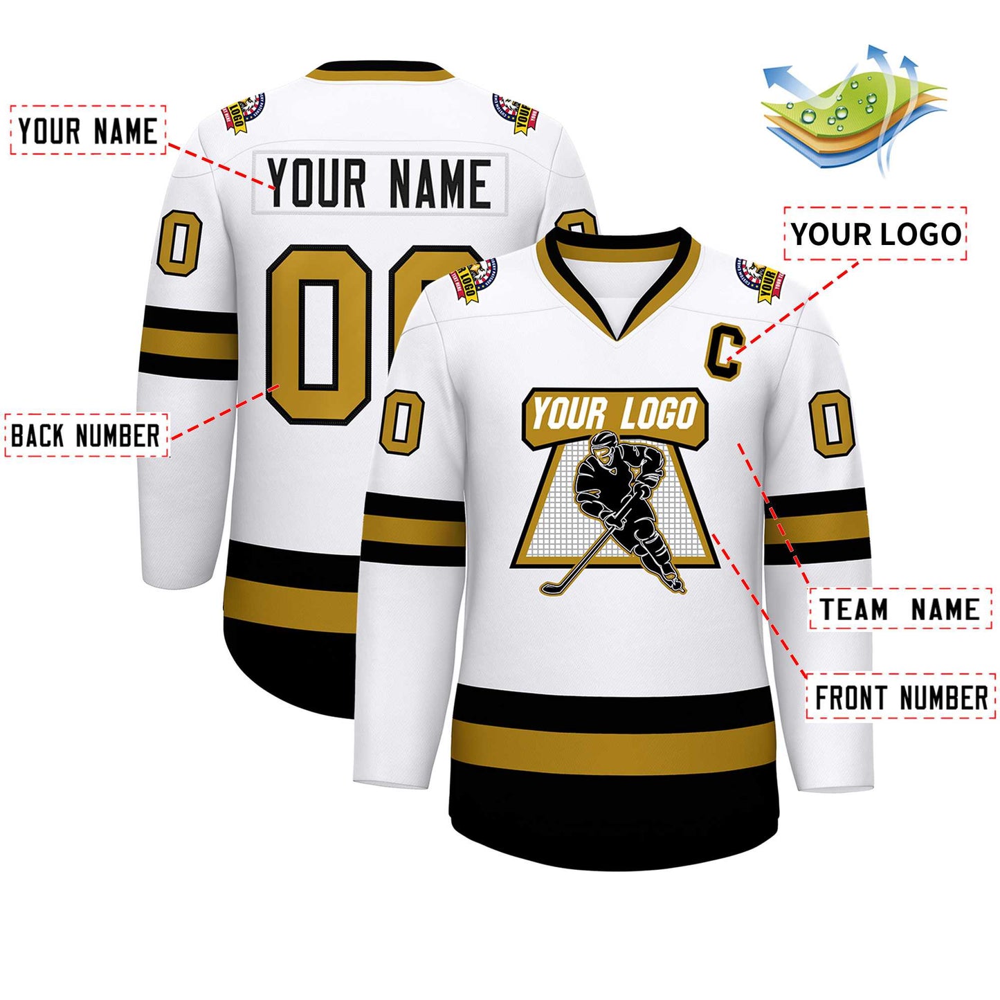 Custom White Old Gold-Black Classic Style Hockey Jersey Limited