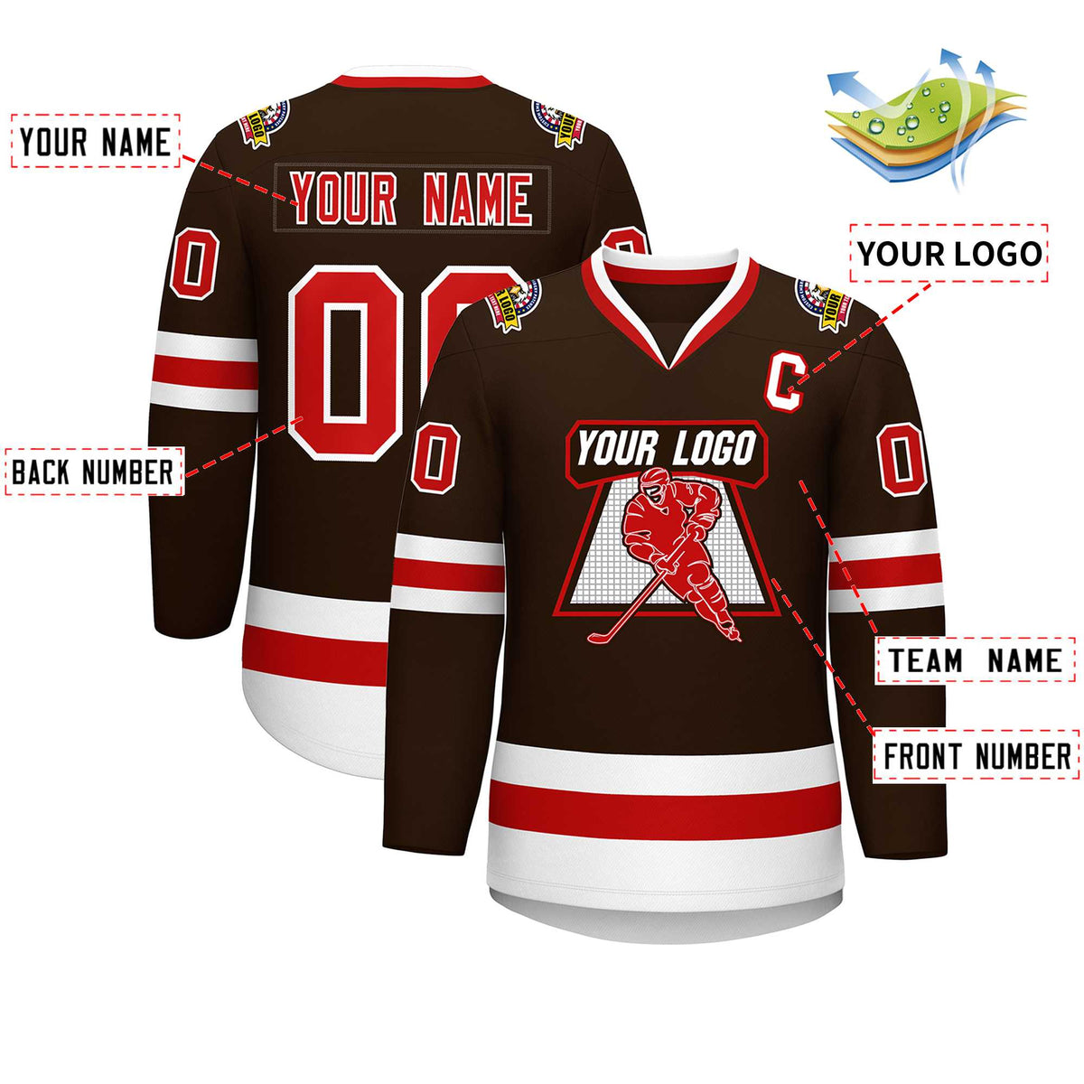 Custom Brown Red-White Classic Style Hockey Jersey Limited