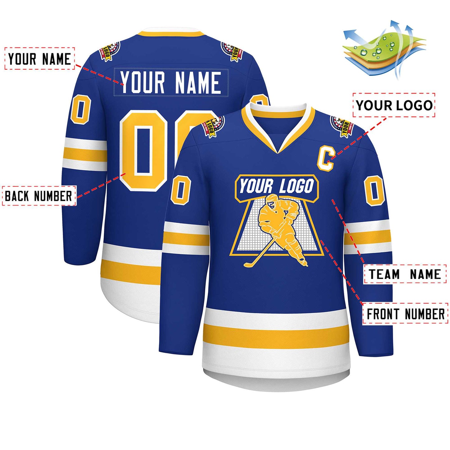 Custom Royal Gold-White Classic Style Hockey Jersey Limited