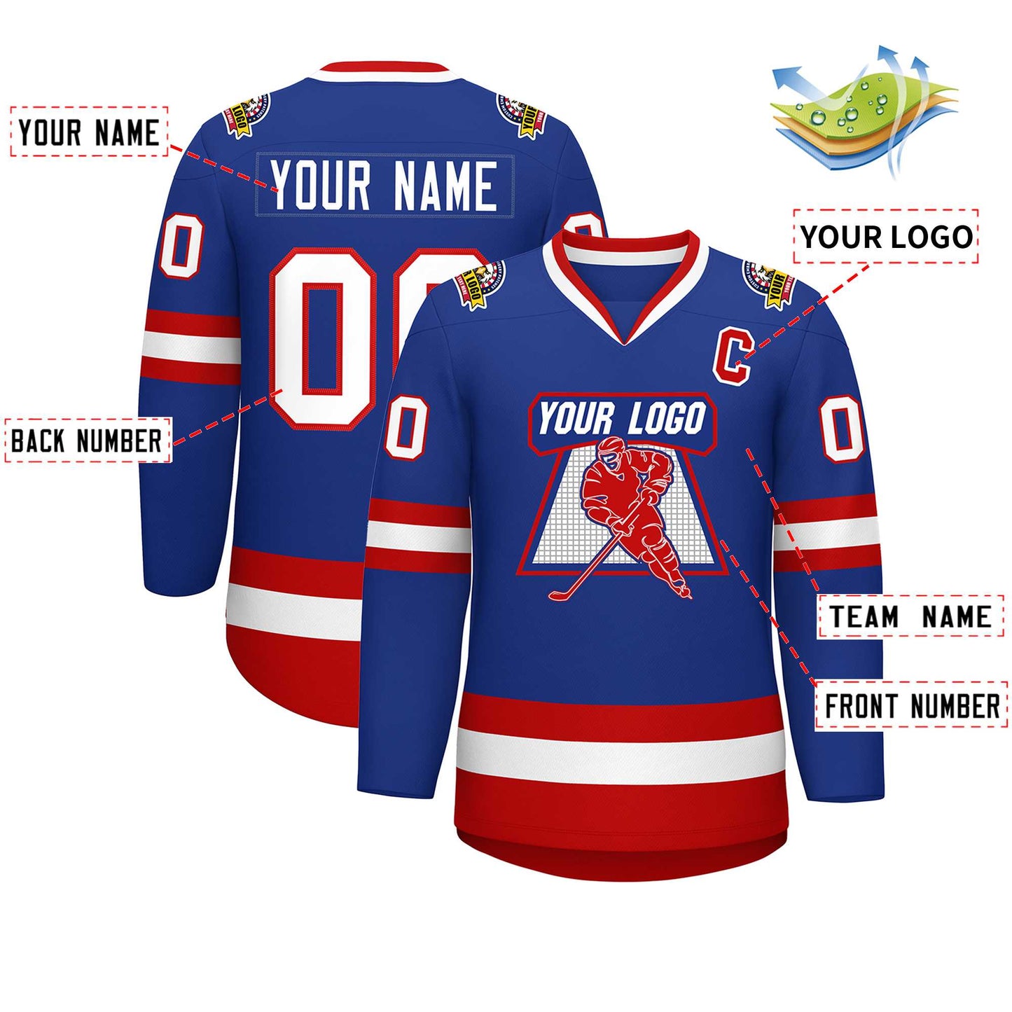 Custom Royal White-Red Classic Style Hockey Jersey Limited