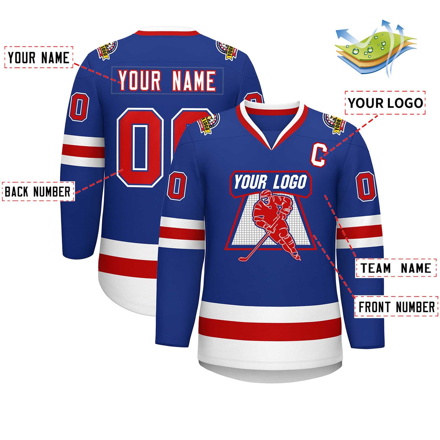 Custom Royal Red Royal-White Classic Style Hockey Jersey Limited