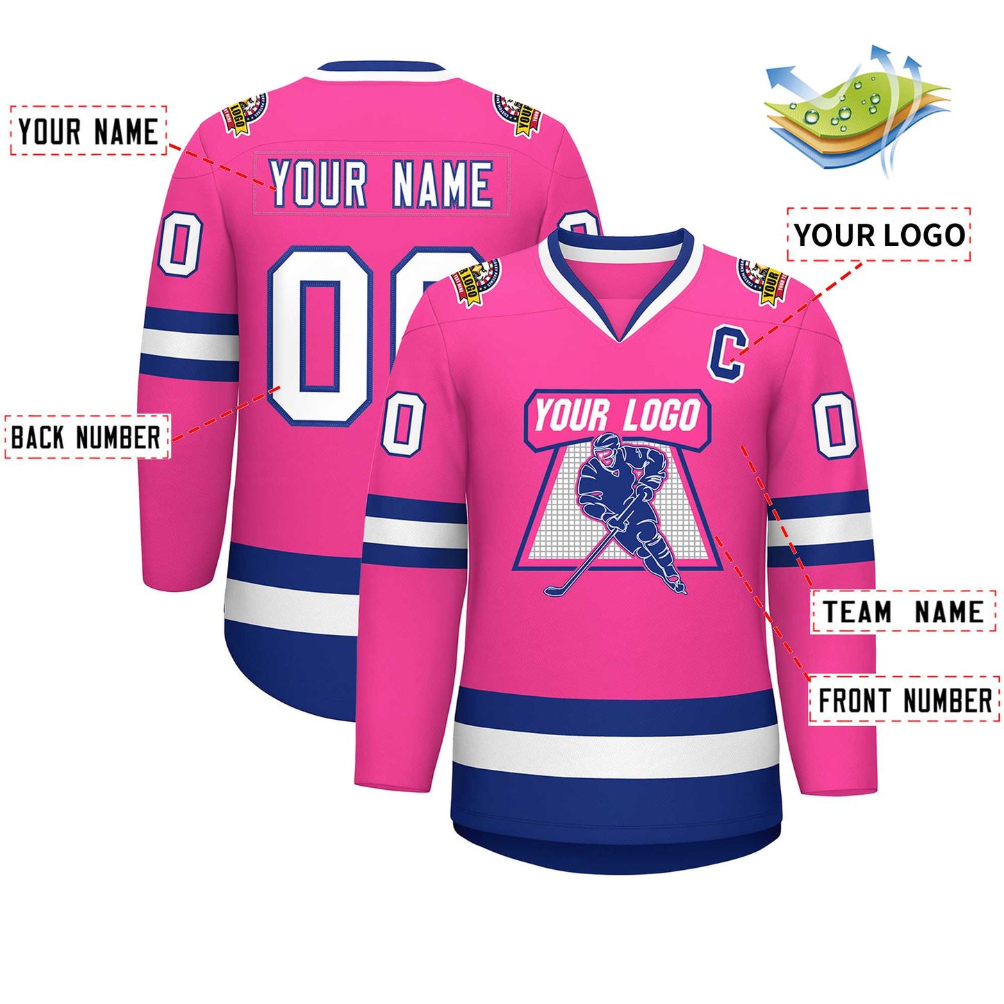 Custom Pink White-Royal Classic Style Hockey Jersey Limited
