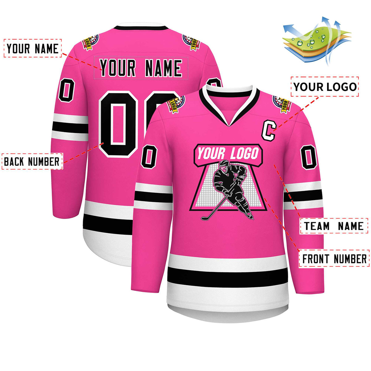Custom Pink Black-White Classic Style Hockey Jersey Limited