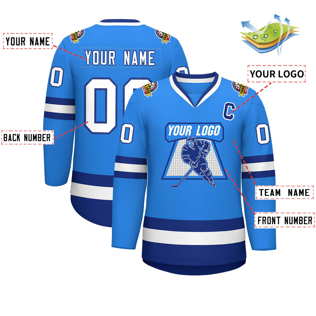 Custom Powder Blue White-Royal Classic Style Hockey Jersey Limited