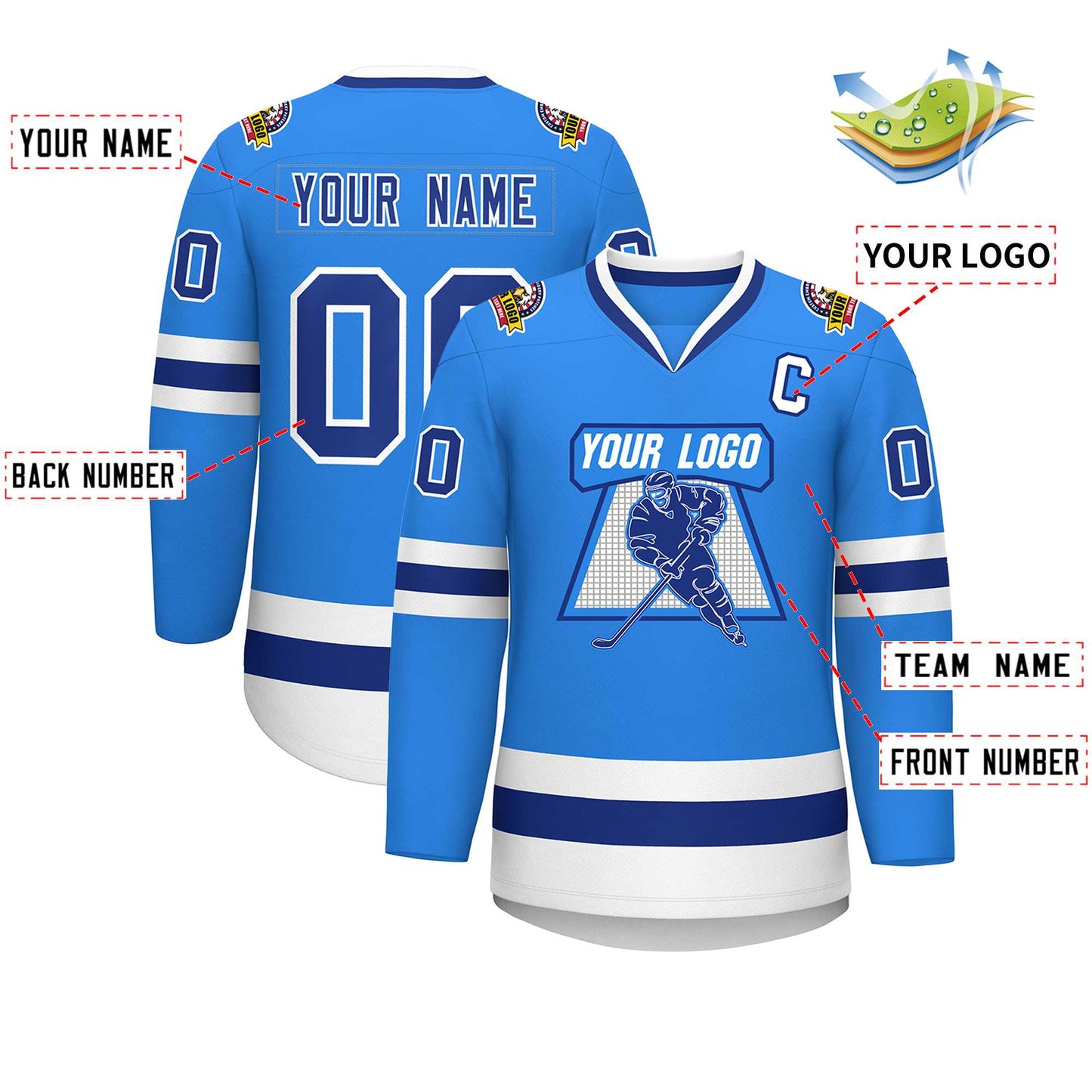 Custom Powder Blue Royal-White Classic Style Hockey Jersey Limited