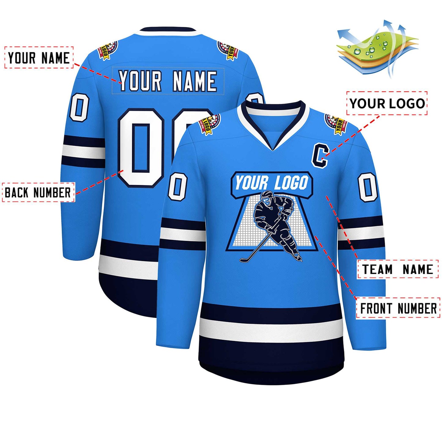 Custom Powder Blue White-Navy Classic Style Hockey Jersey Limited