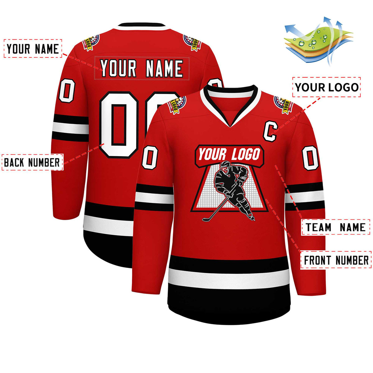 Custom Red White-Black Classic Style Hockey Jersey Limited