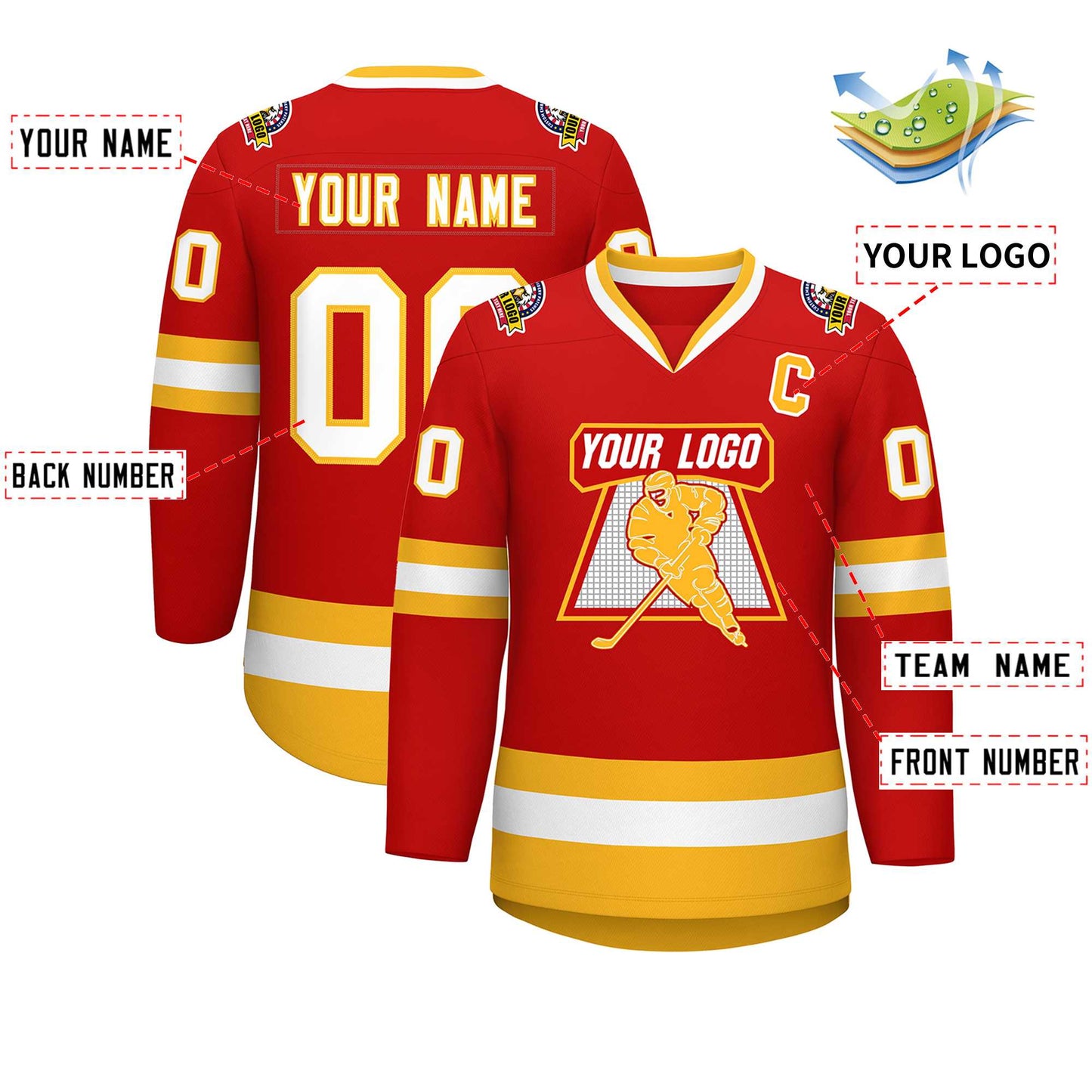 Custom Red White-Gold Classic Style Hockey Jersey Limited