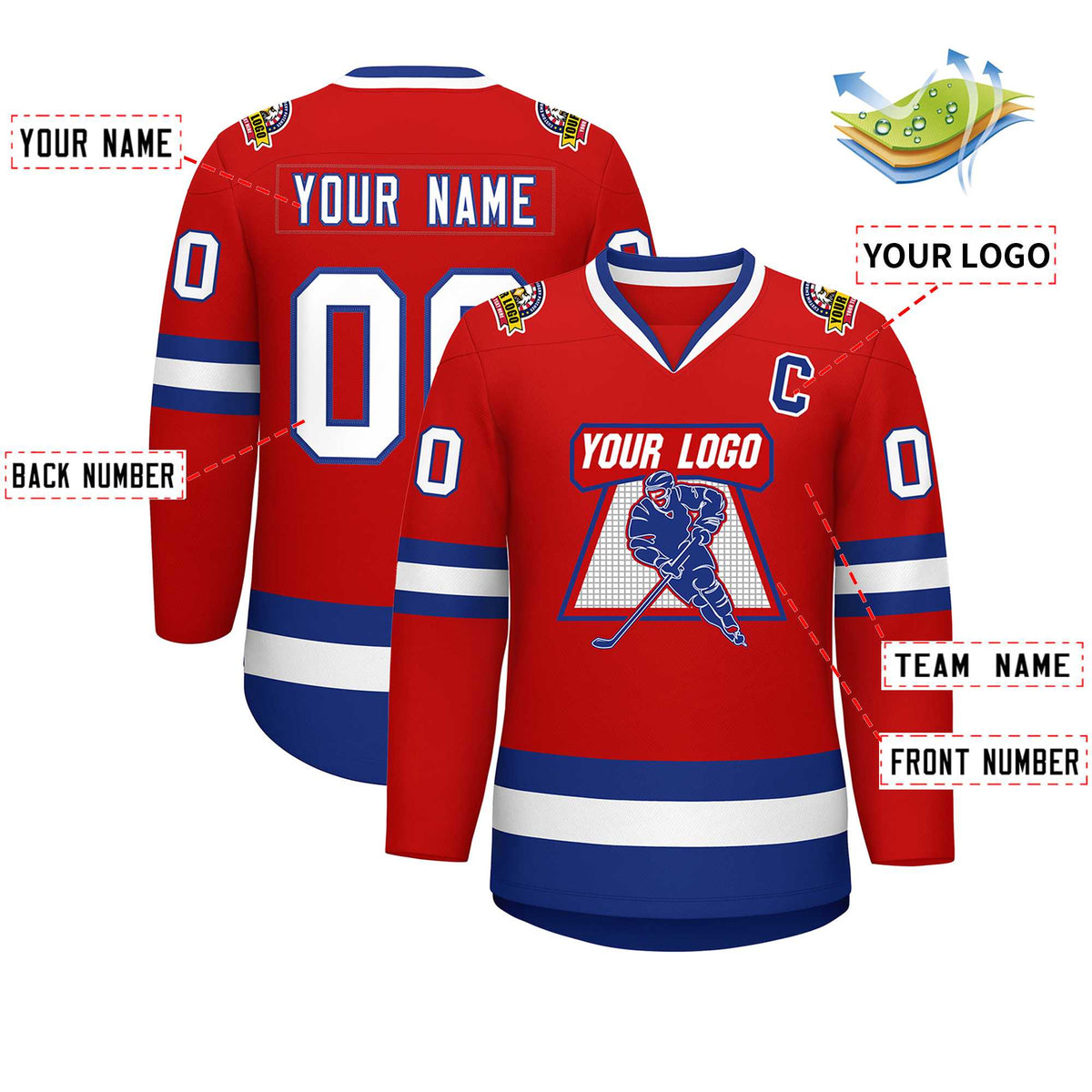 Custom Red White-Royal Classic Style Hockey Jersey Limited