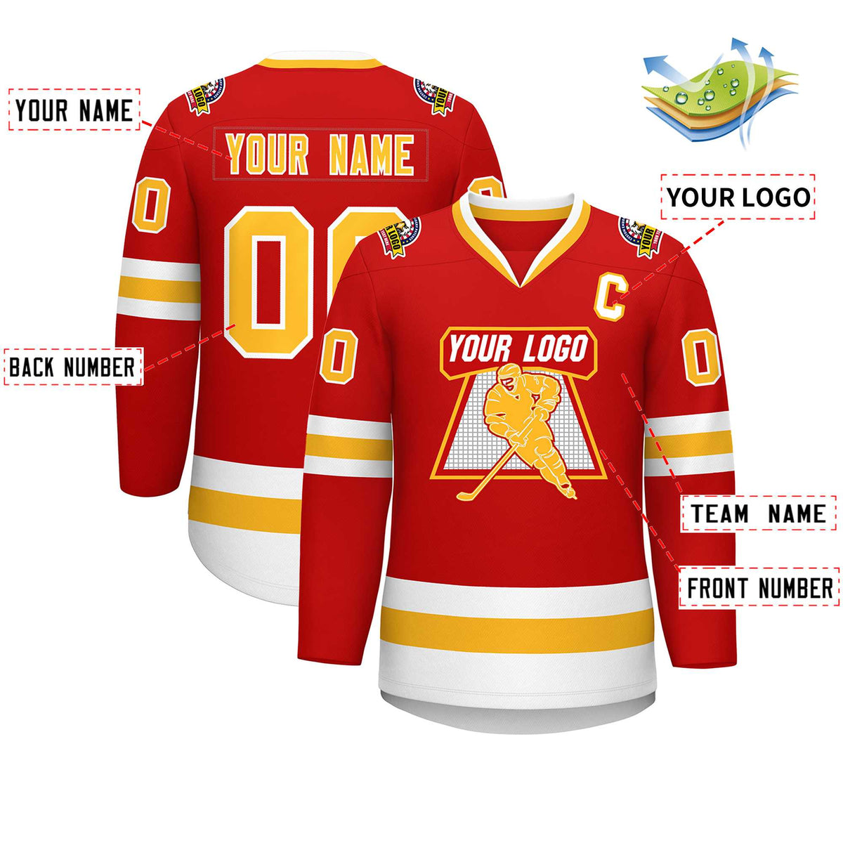 Custom Red Gold-White Classic Style Hockey Jersey Limited