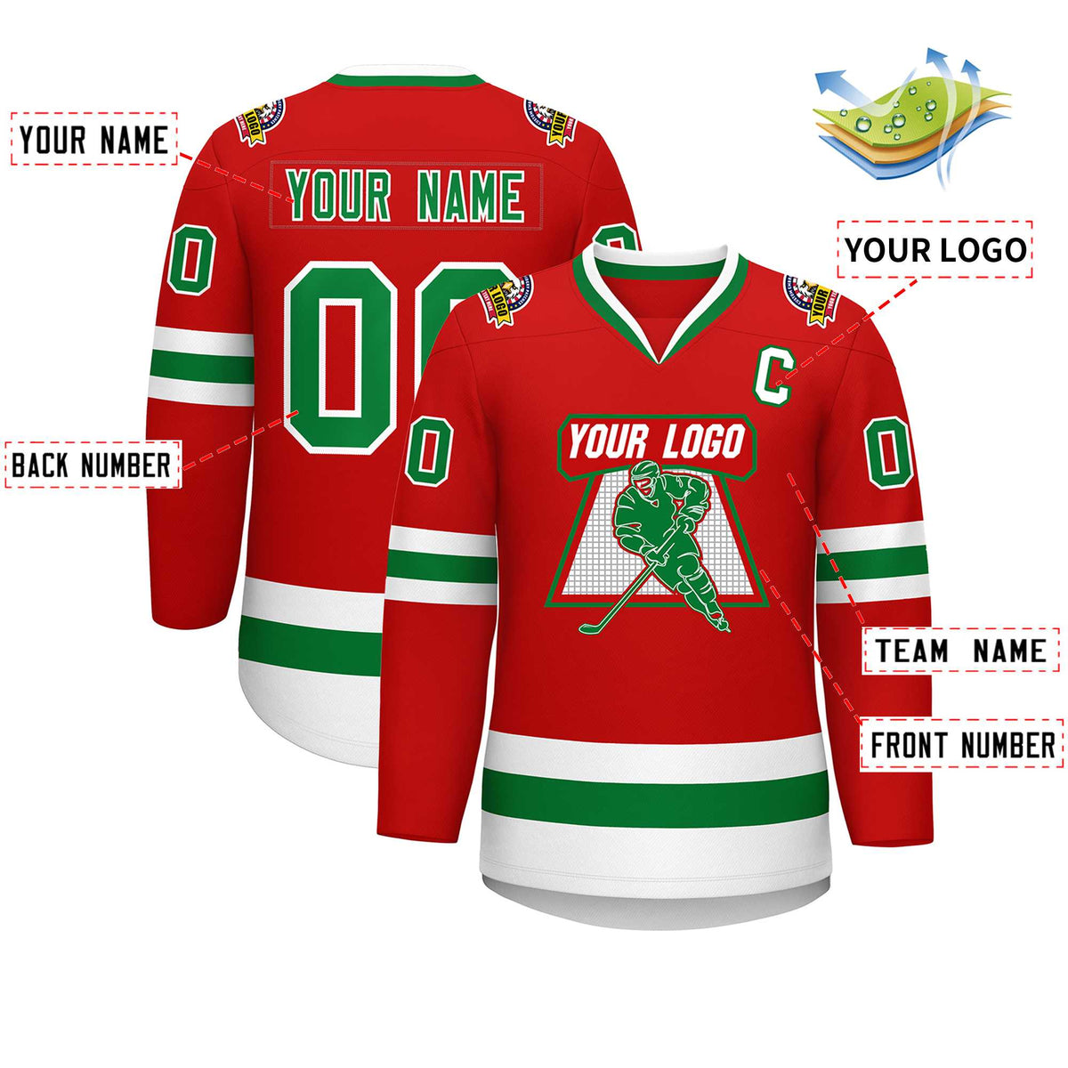 Custom Red Kelly Green-White Classic Style Hockey Jersey Limited