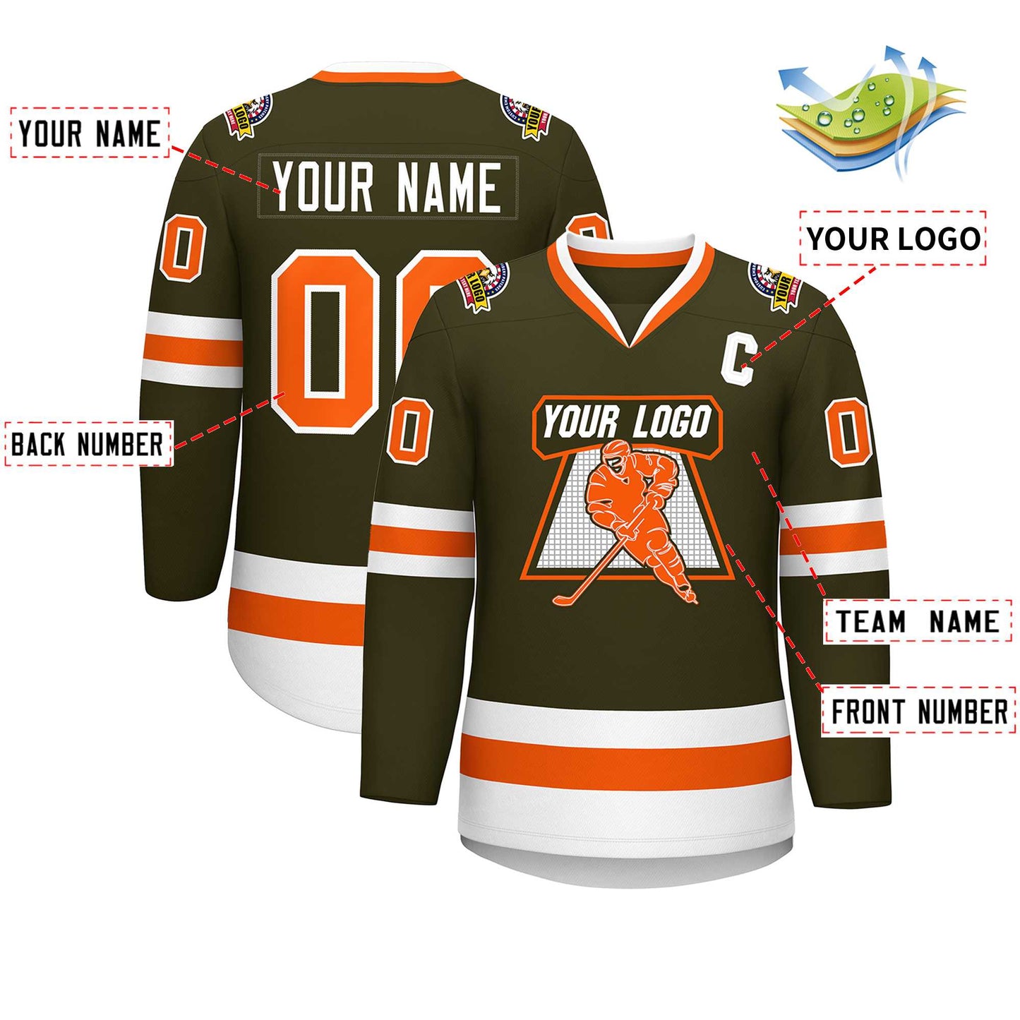 Custom Olive Orange-White Classic Style Hockey Jersey Limited