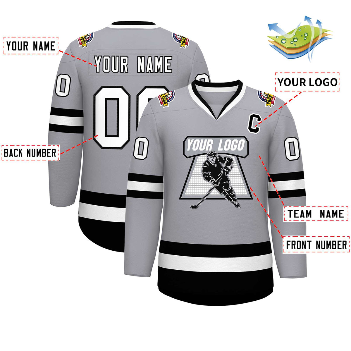 Custom Gray White-Black Classic Style Hockey Jersey Limited