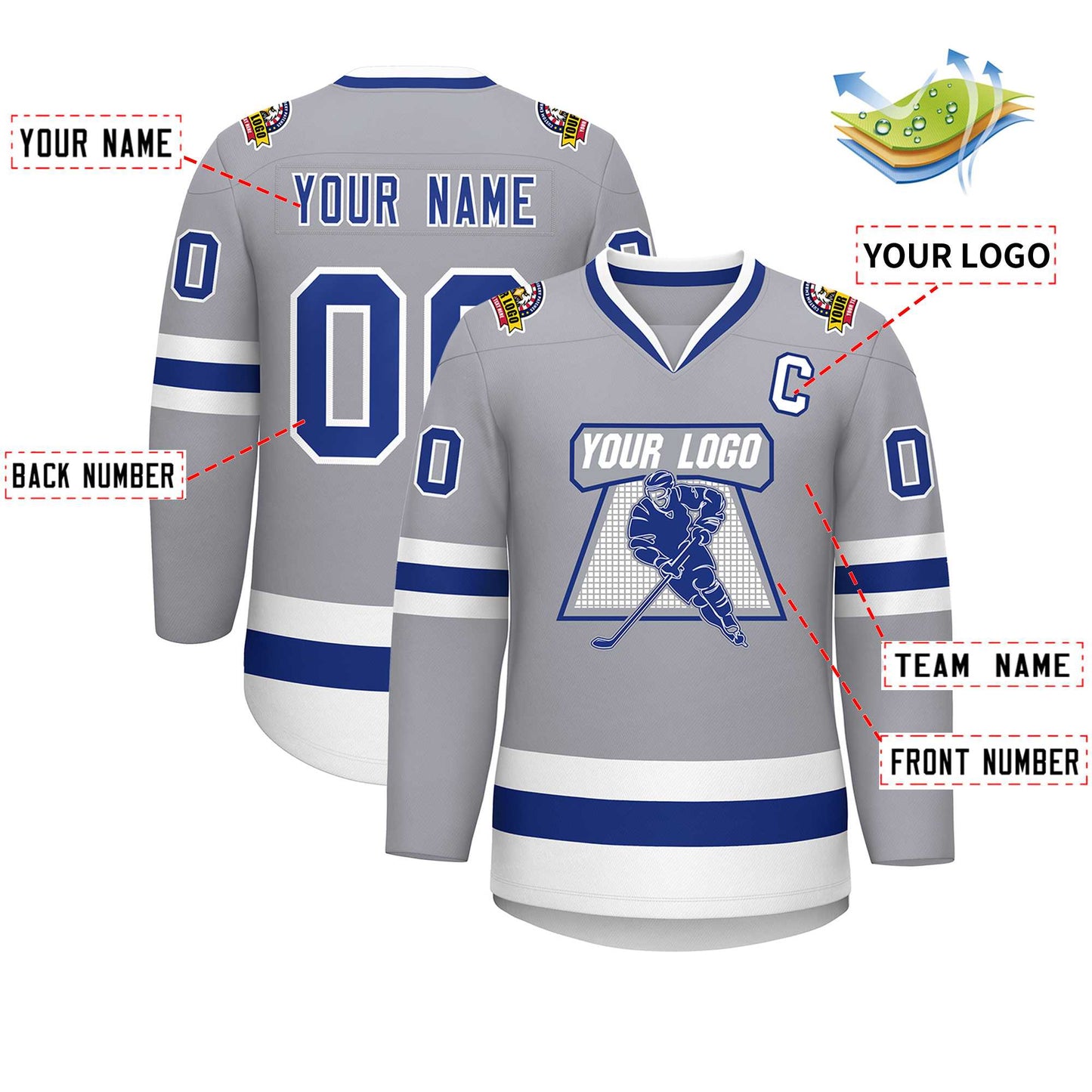 Custom Gray Royal-White Classic Style Hockey Jersey Limited