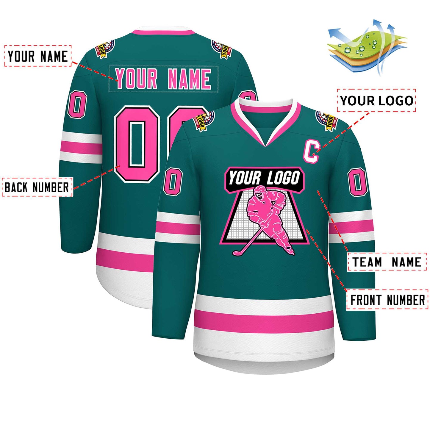 Custom Teal Pink Black-White Classic Style Hockey Jersey Limited