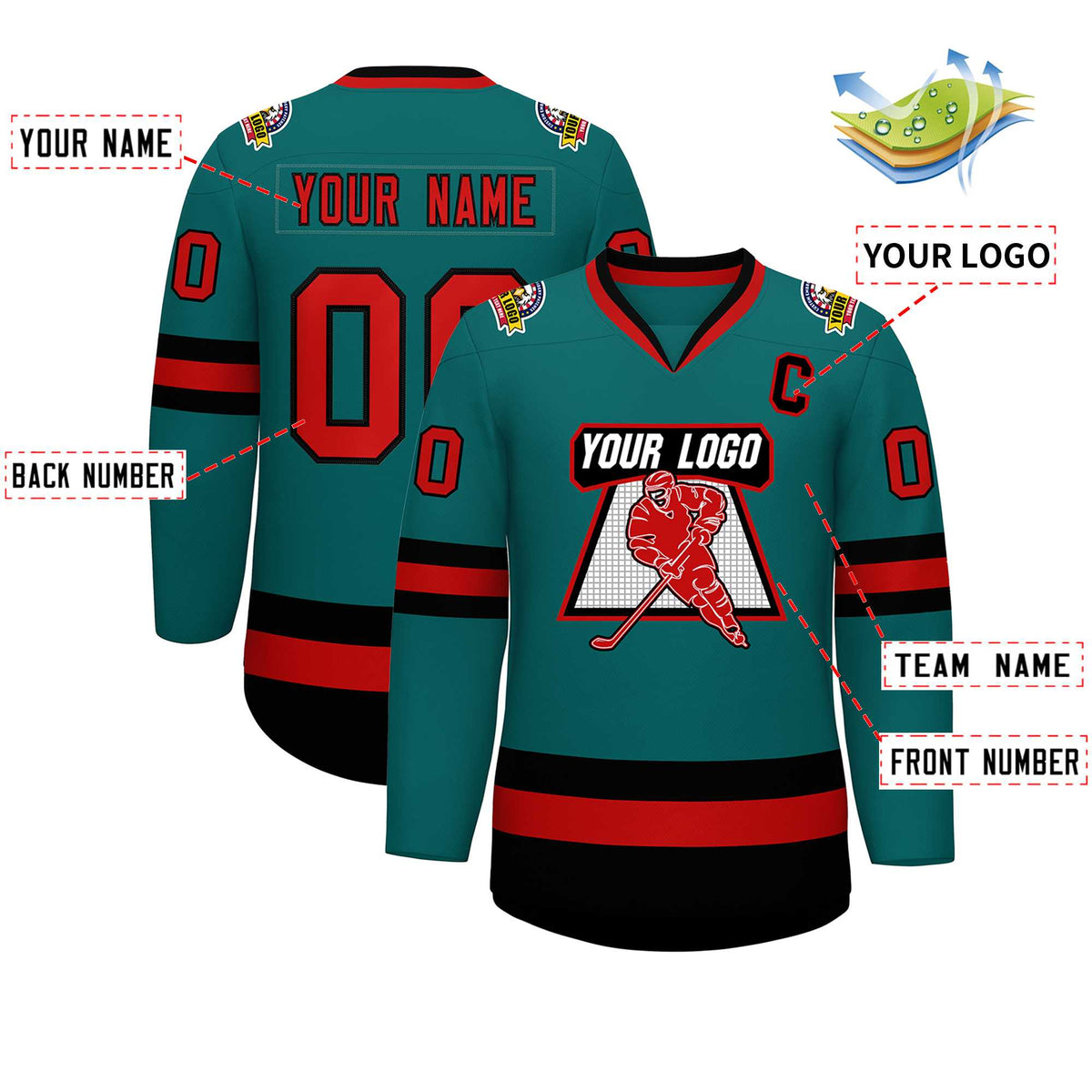 Custom Teal Red-Black Classic Style Hockey Jersey Limited