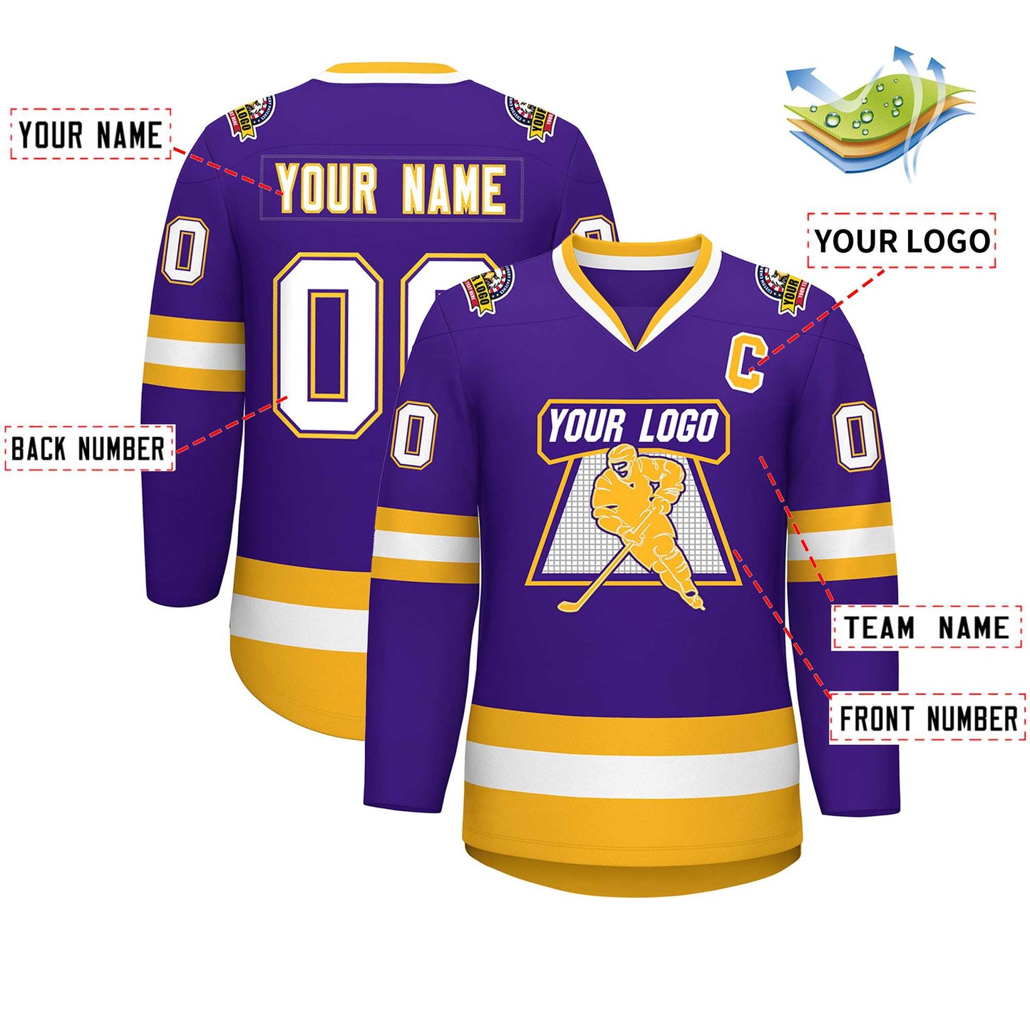 Custom Purple White Purple-Gold Classic Style Hockey Jersey Limited