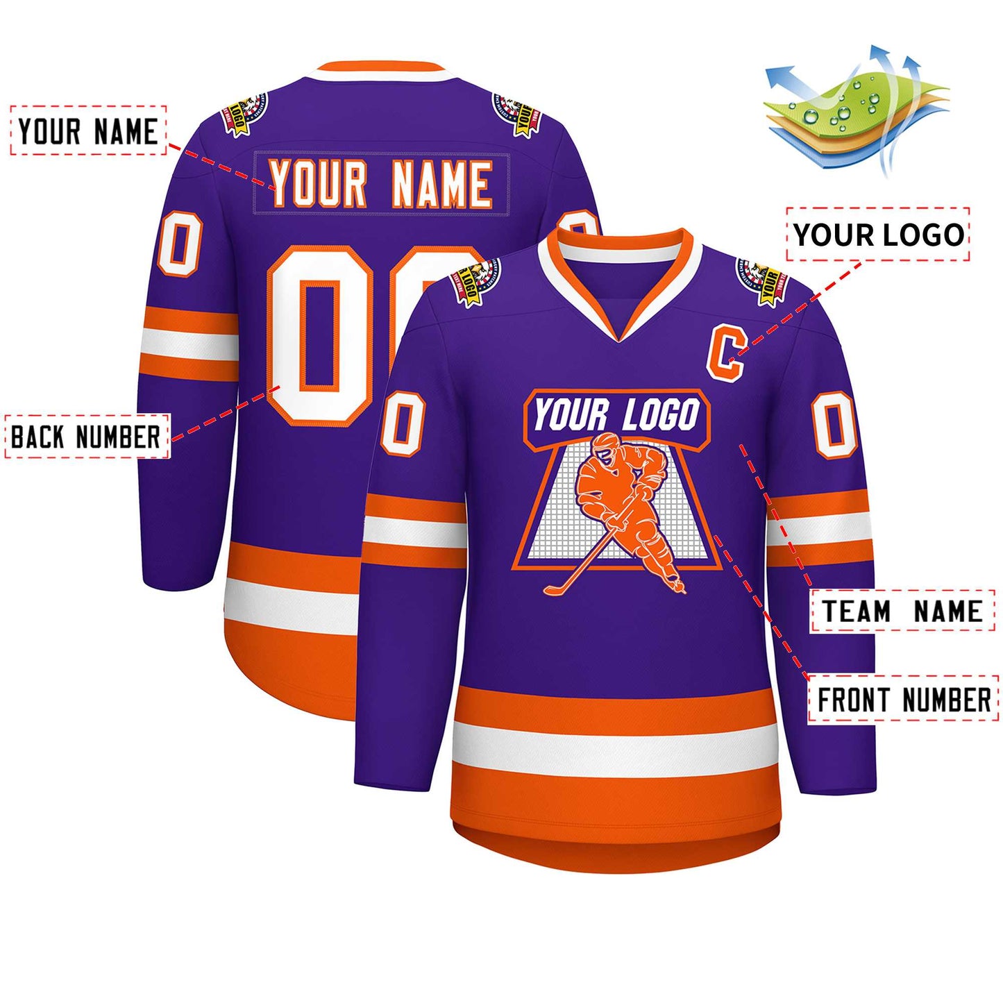 Custom Purple White-Orange Classic Style Hockey Jersey Limited