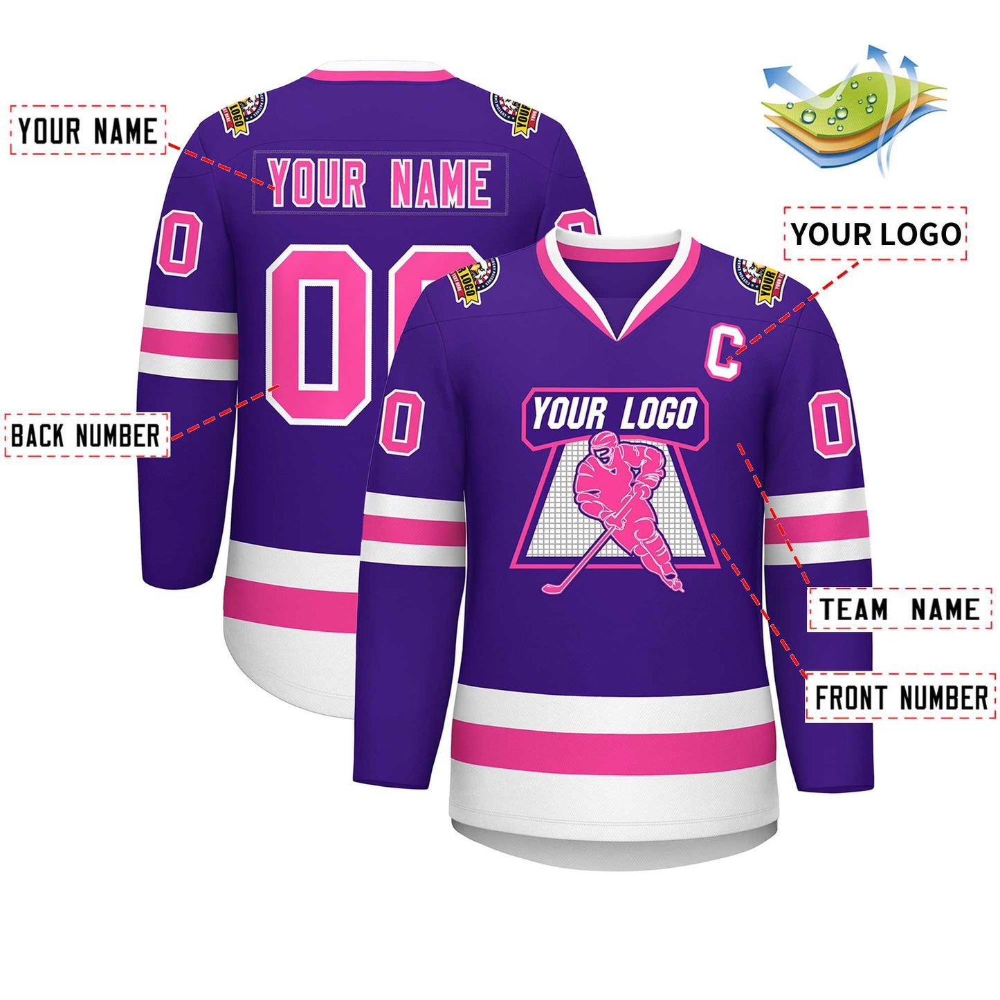 Custom Purple Pink-White Classic Style Hockey Jersey Limited