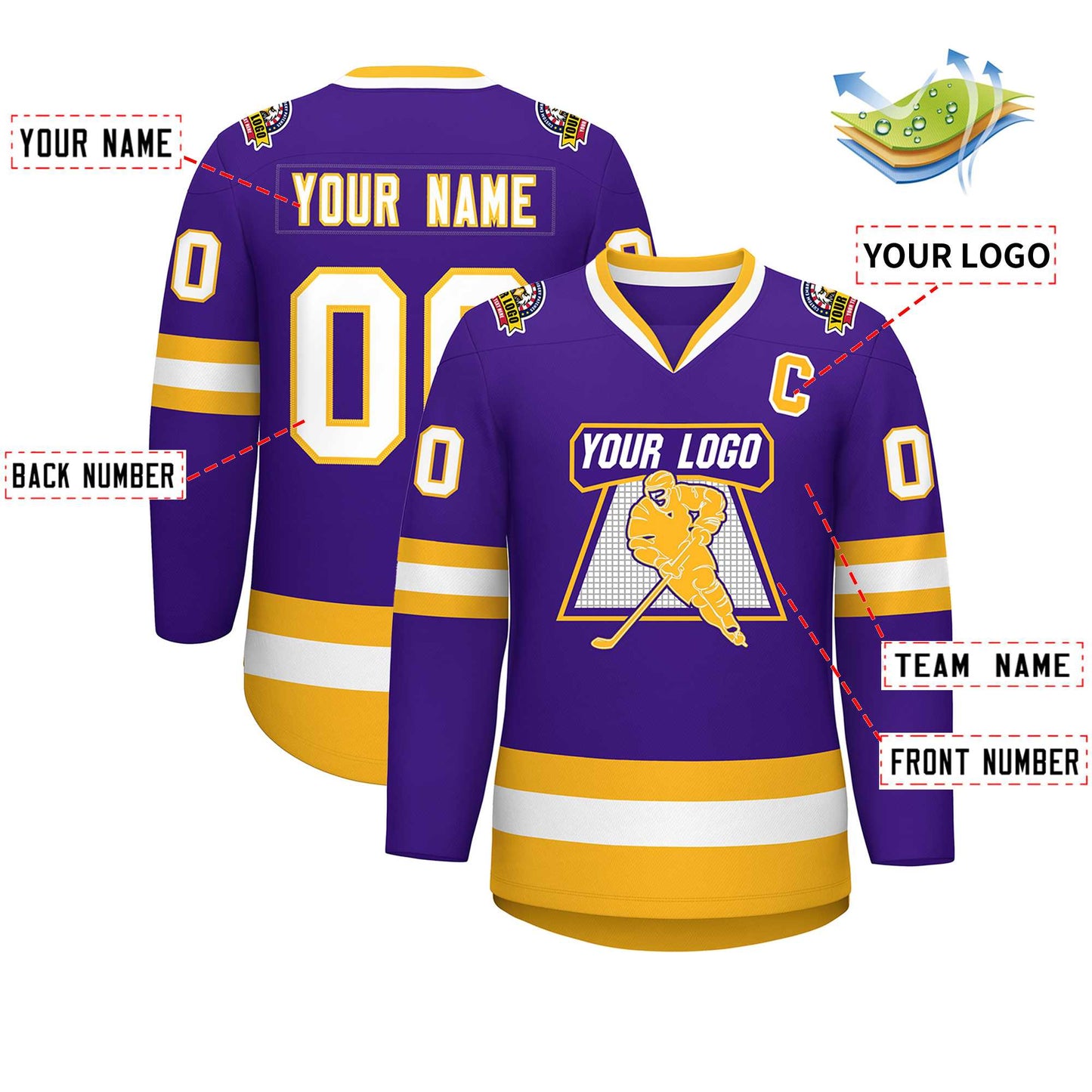 Custom Purple White-Gold Classic Style Hockey Jersey Limited