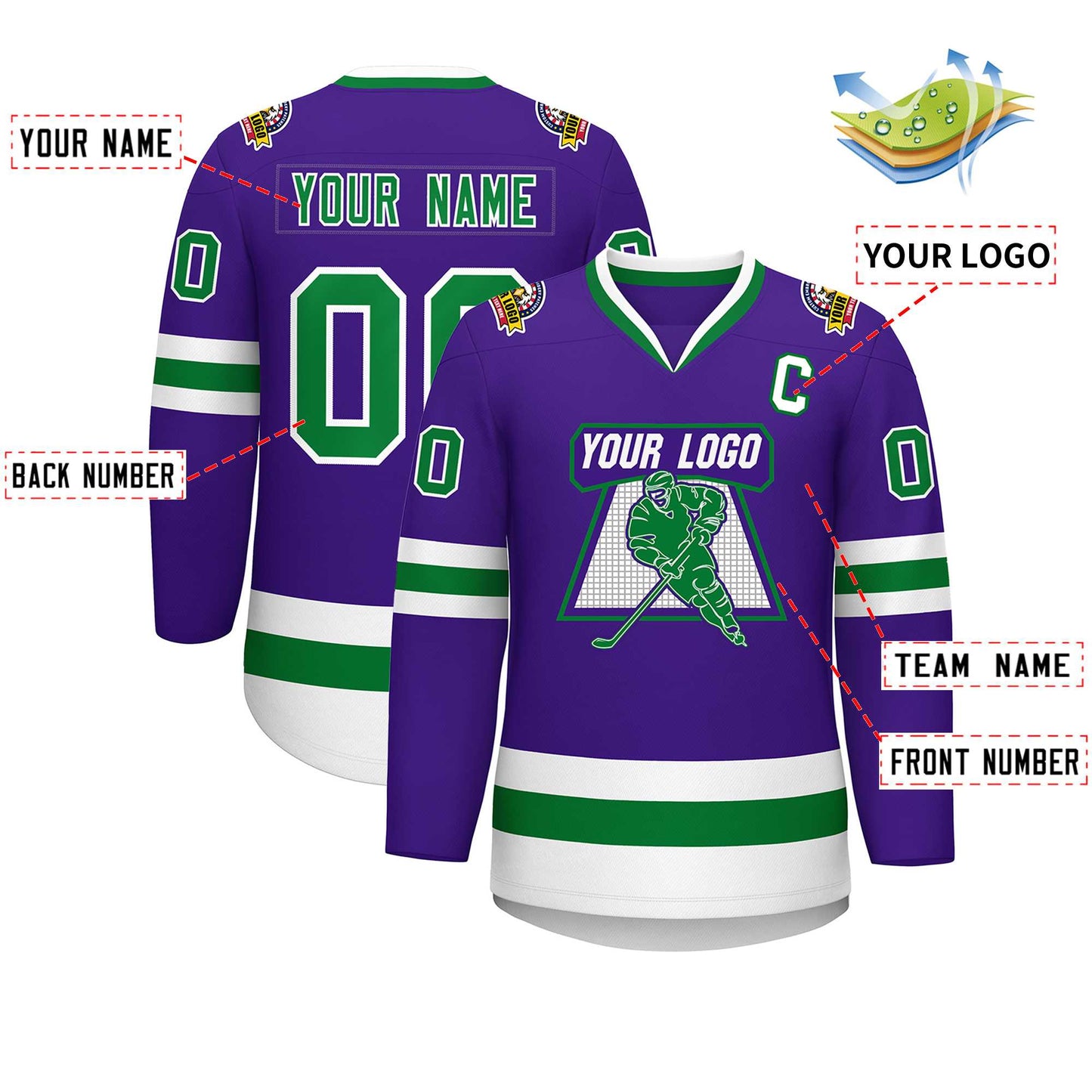 Custom Purple Kelly Green-White Classic Style Hockey Jersey Limited