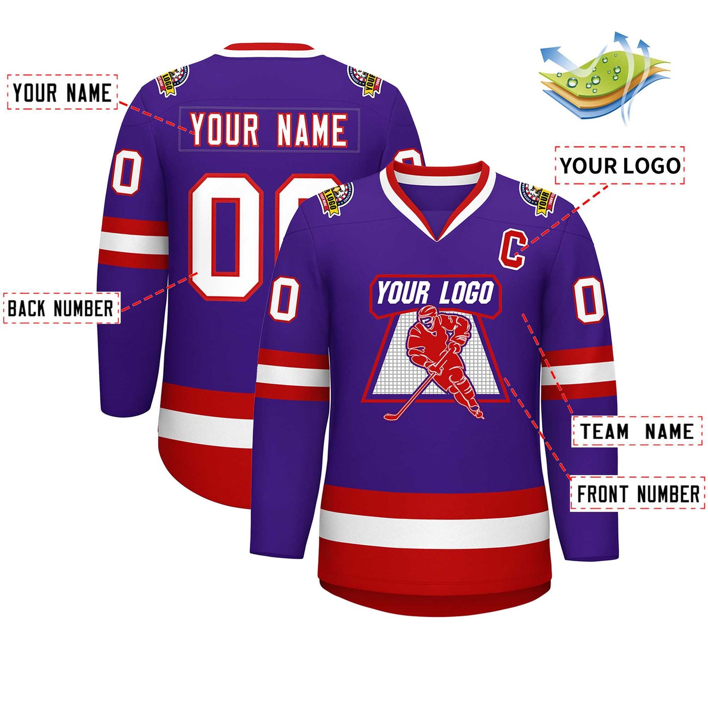 Custom Purple White-Red Classic Style Hockey Jersey Limited