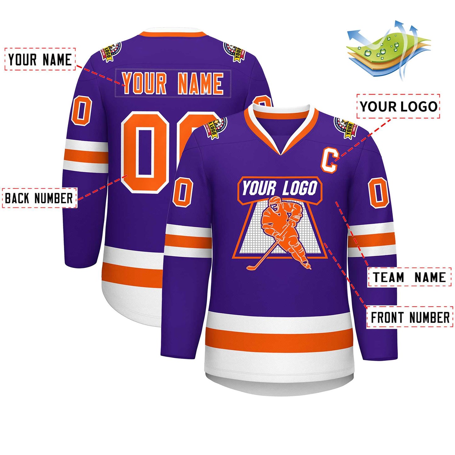 Custom Purple Orange-White Classic Style Hockey Jersey Limited