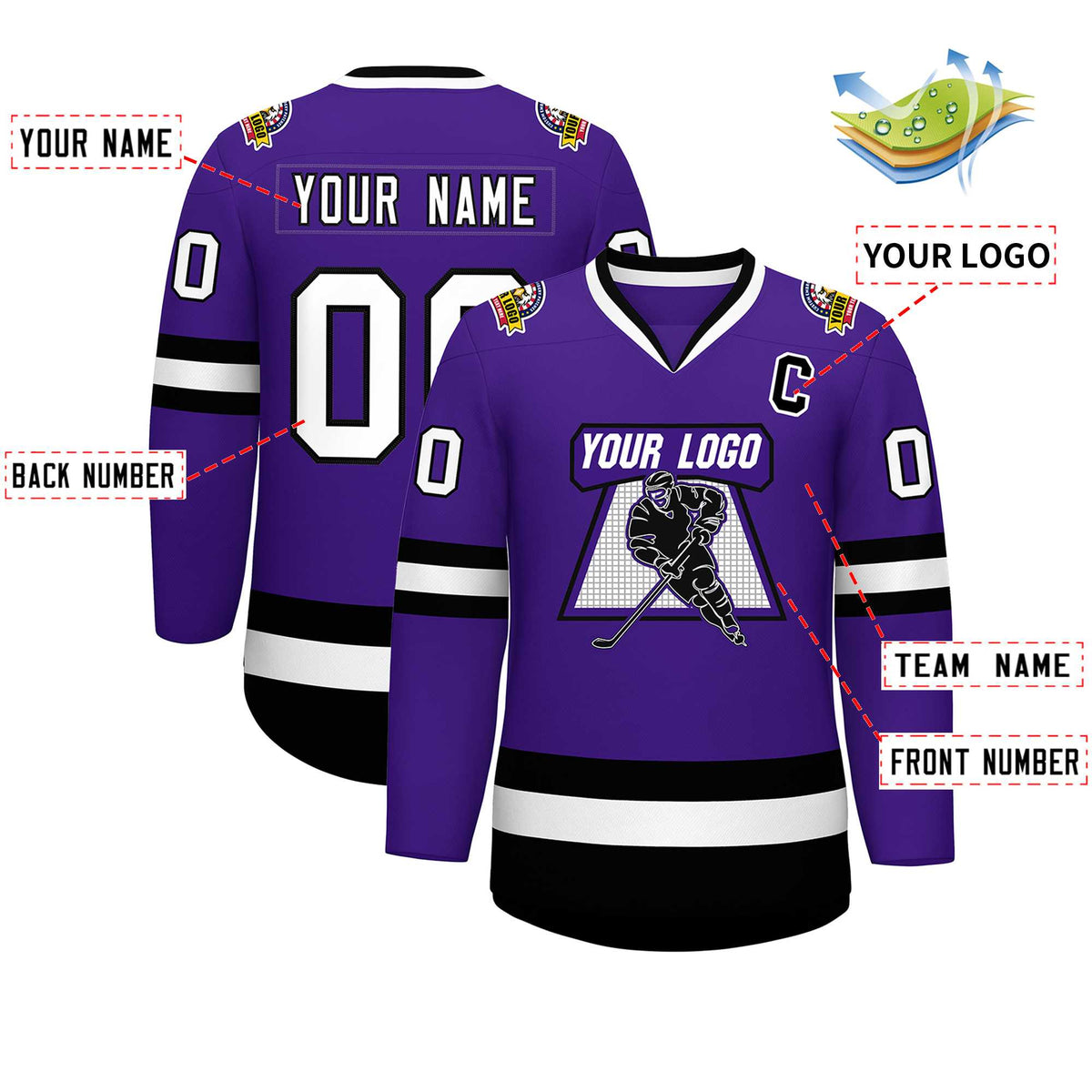 Custom Purple White-Black Classic Style Hockey Jersey Limited