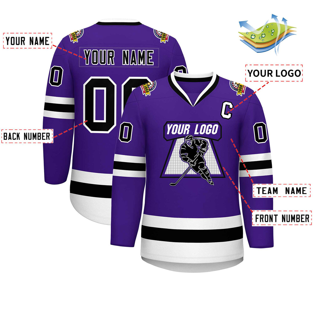 Custom Purple Black-White Classic Style Hockey Jersey Limited