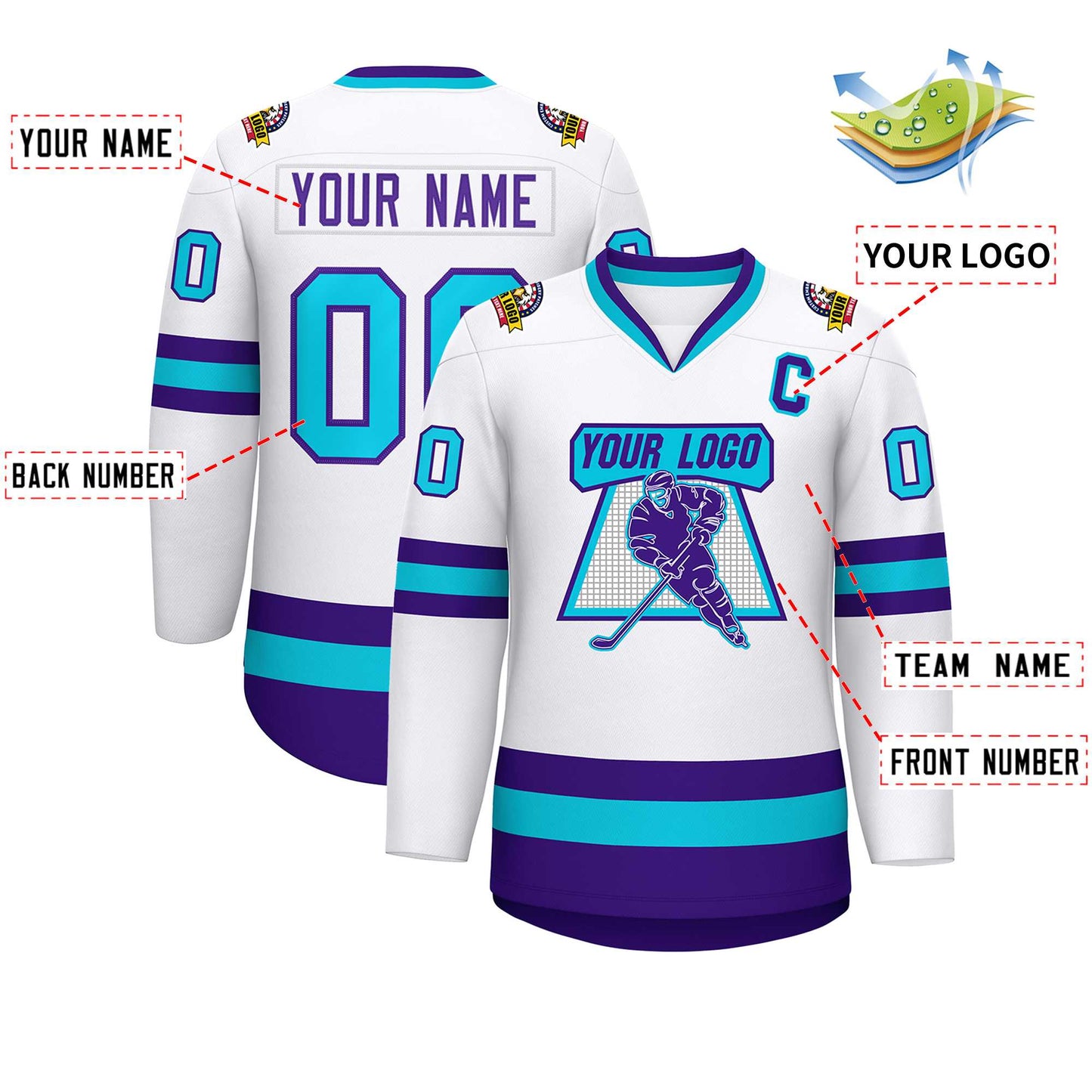Custom White Purple-Powder Blue Classic Style Hockey Jersey Limited