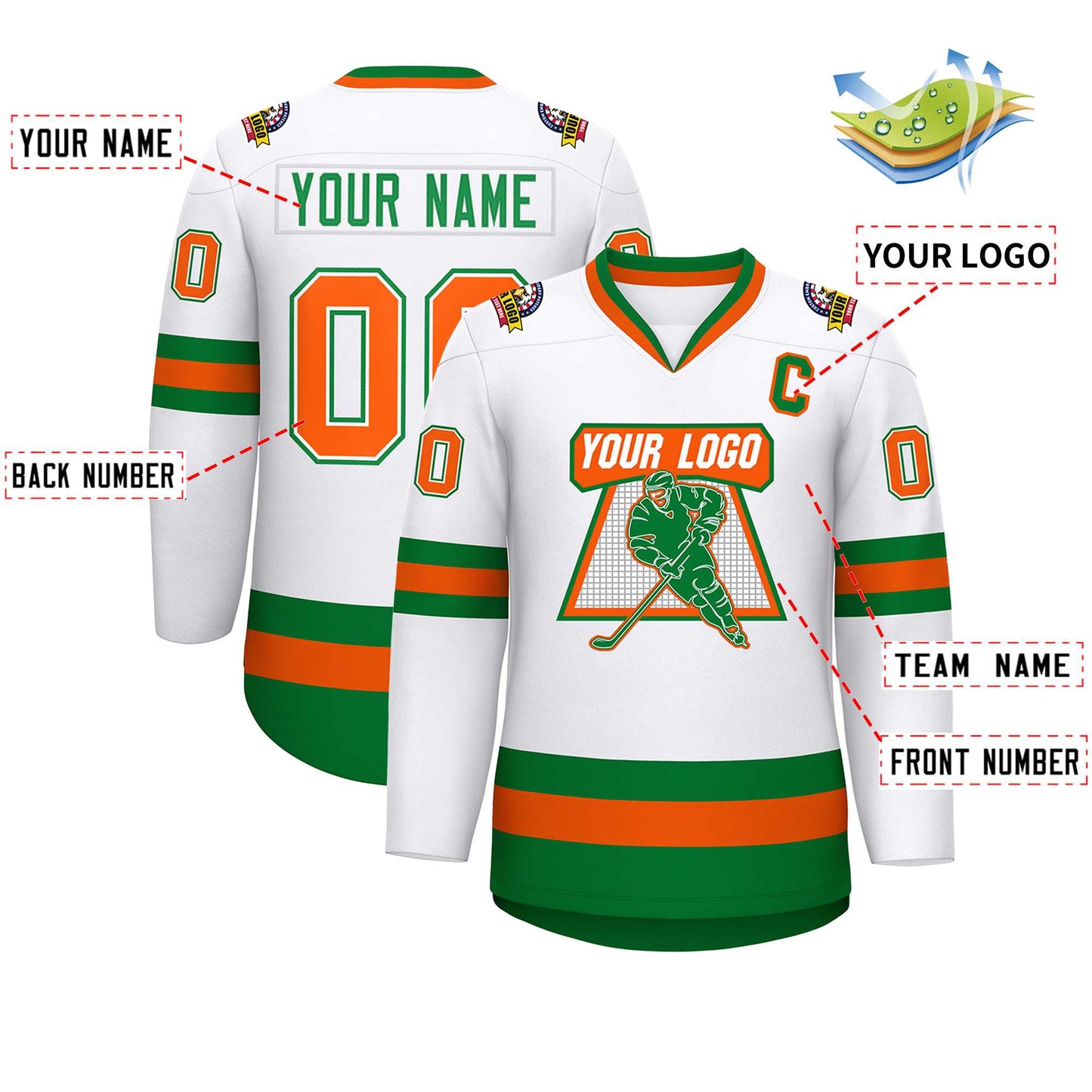 Custom White Kelly Green White-Orange Classic Style Hockey Jersey Limited