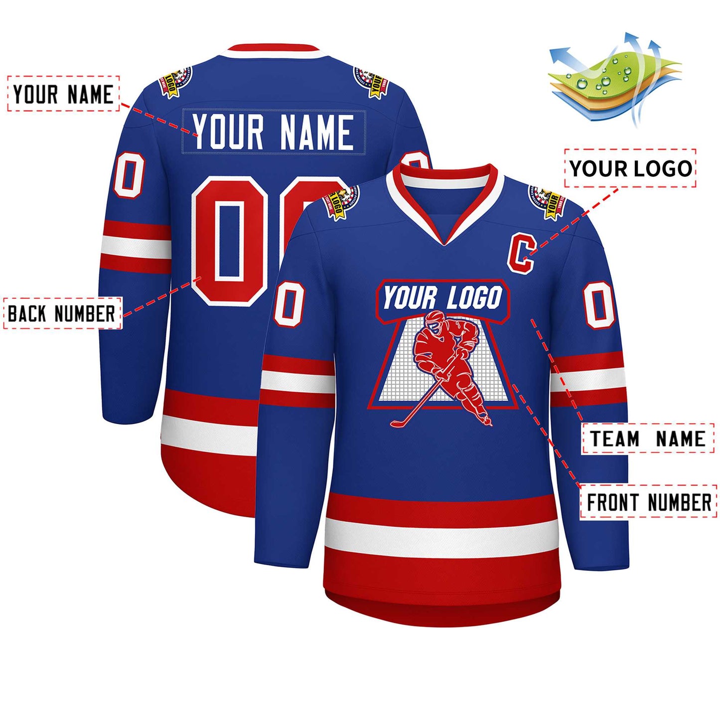 Custom Royal Red-White Classic Style Hockey Jersey Limited