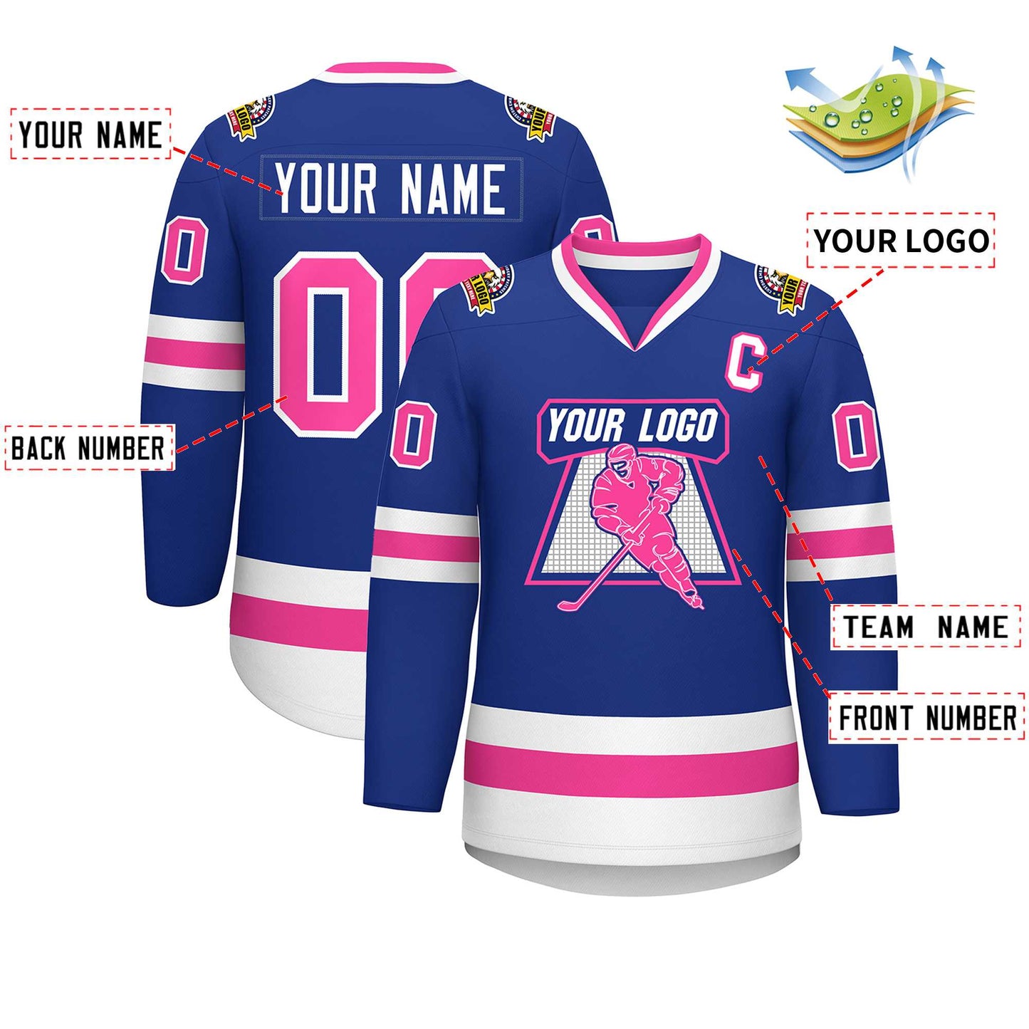 Custom Royal Pink-White Classic Style Hockey Jersey Limited