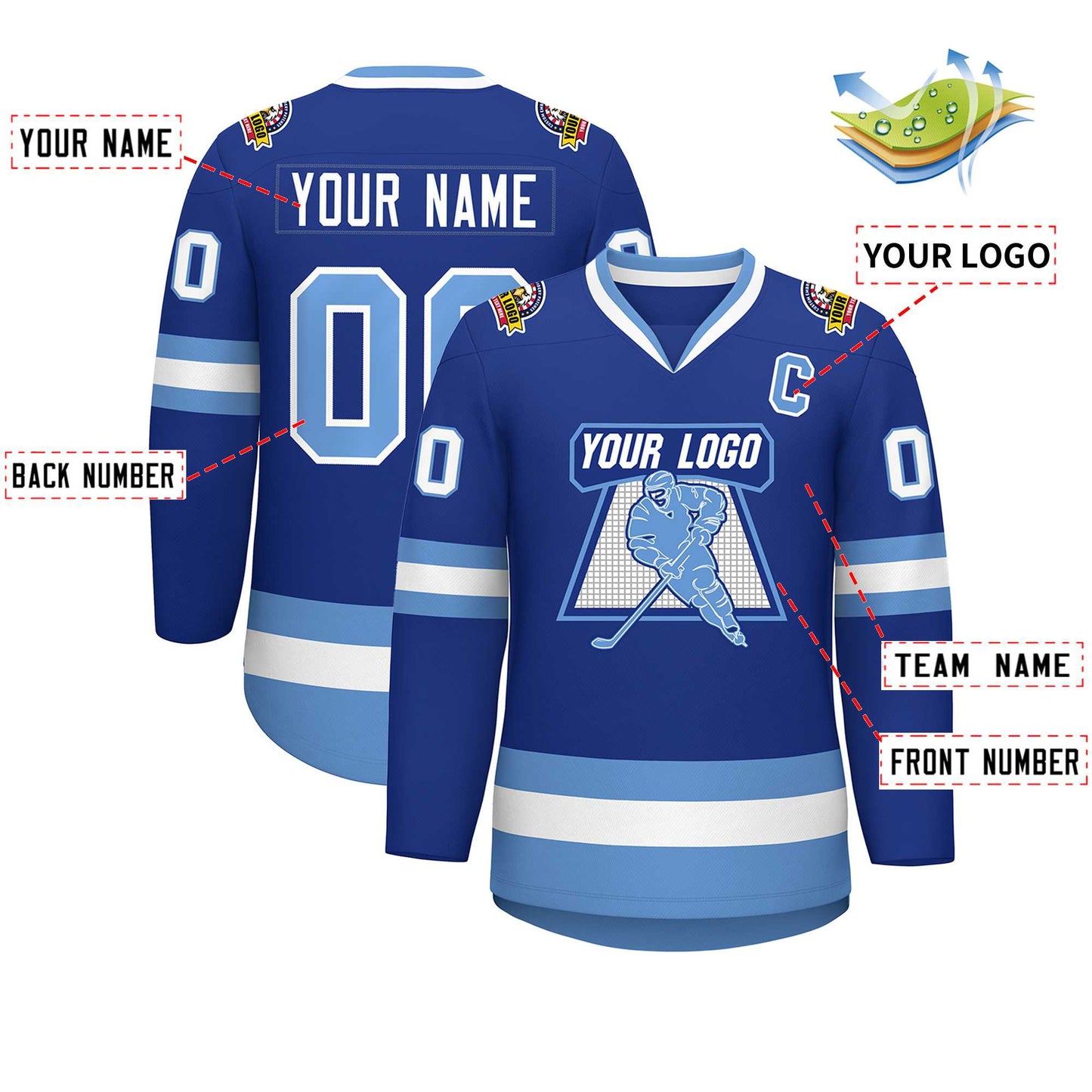 Custom Royal Light Blue-White Classic Style Hockey Jersey Limited