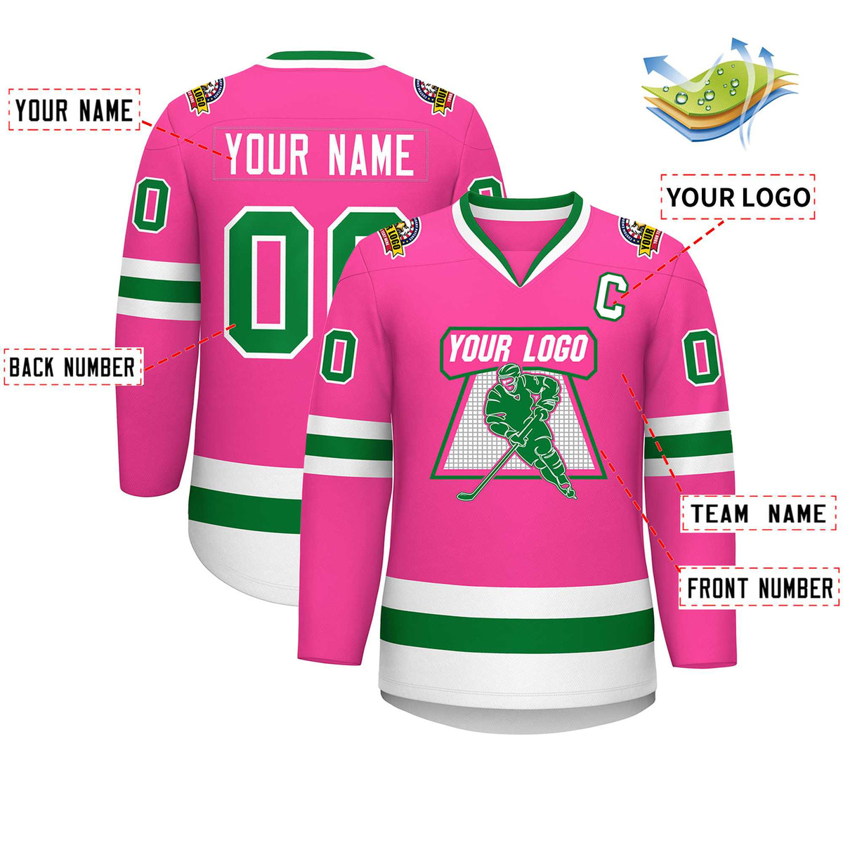 Custom Pink Kelly Green-White Classic Style Hockey Jersey Limited