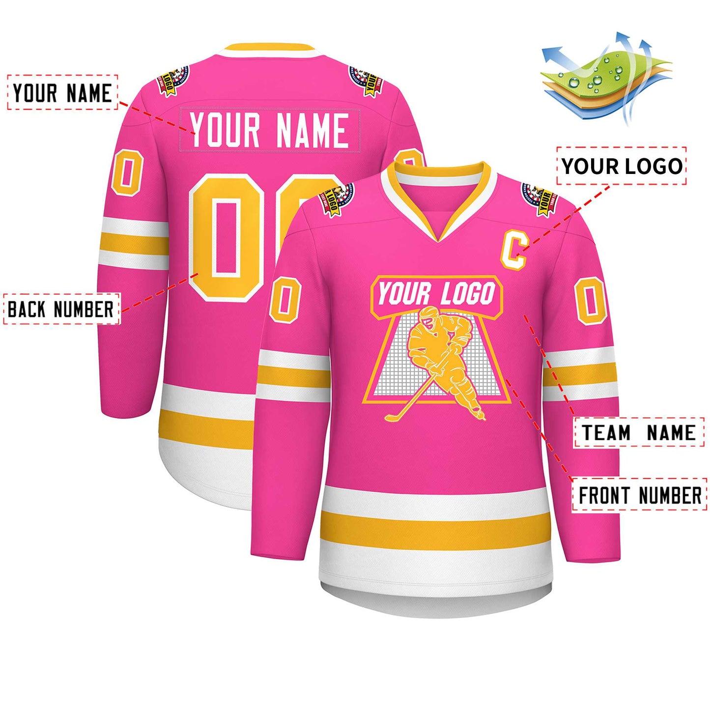 Custom Pink Gold-White Classic Style Hockey Jersey Limited