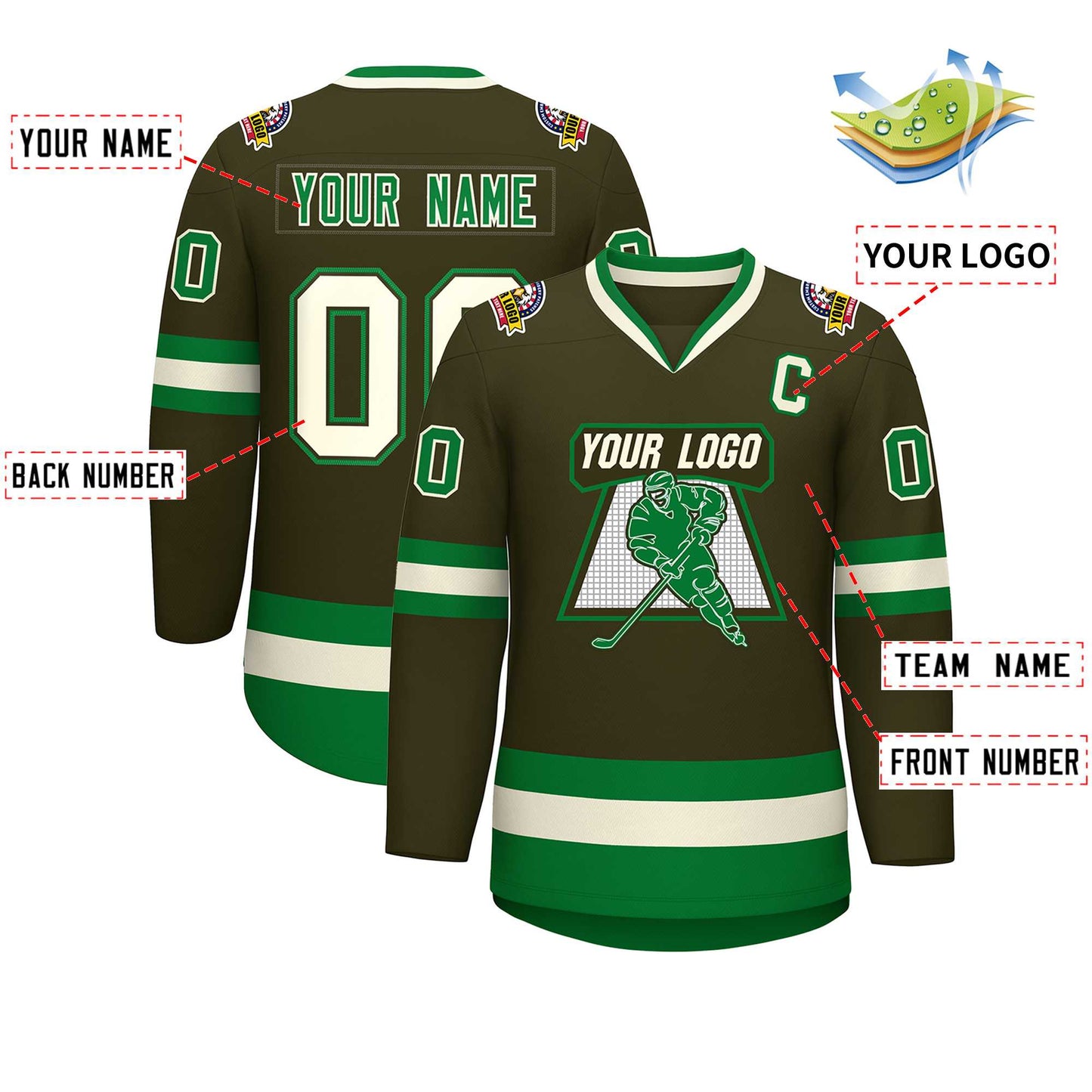 Custom Olive Khaki Olive-Kelly Green Classic Style Hockey Jersey Limited