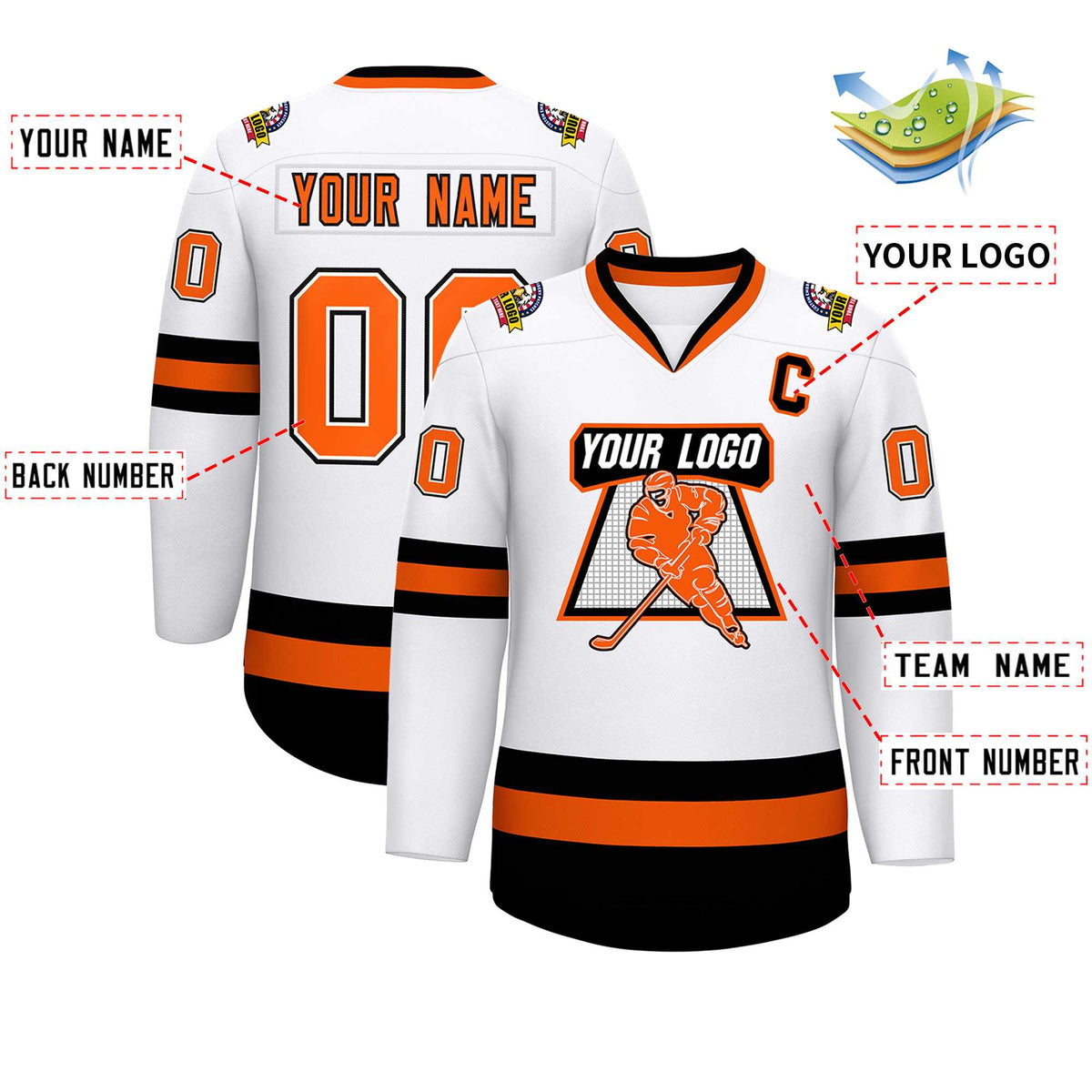 Custom White Orange White-Black Classic Style Hockey Jersey Limited