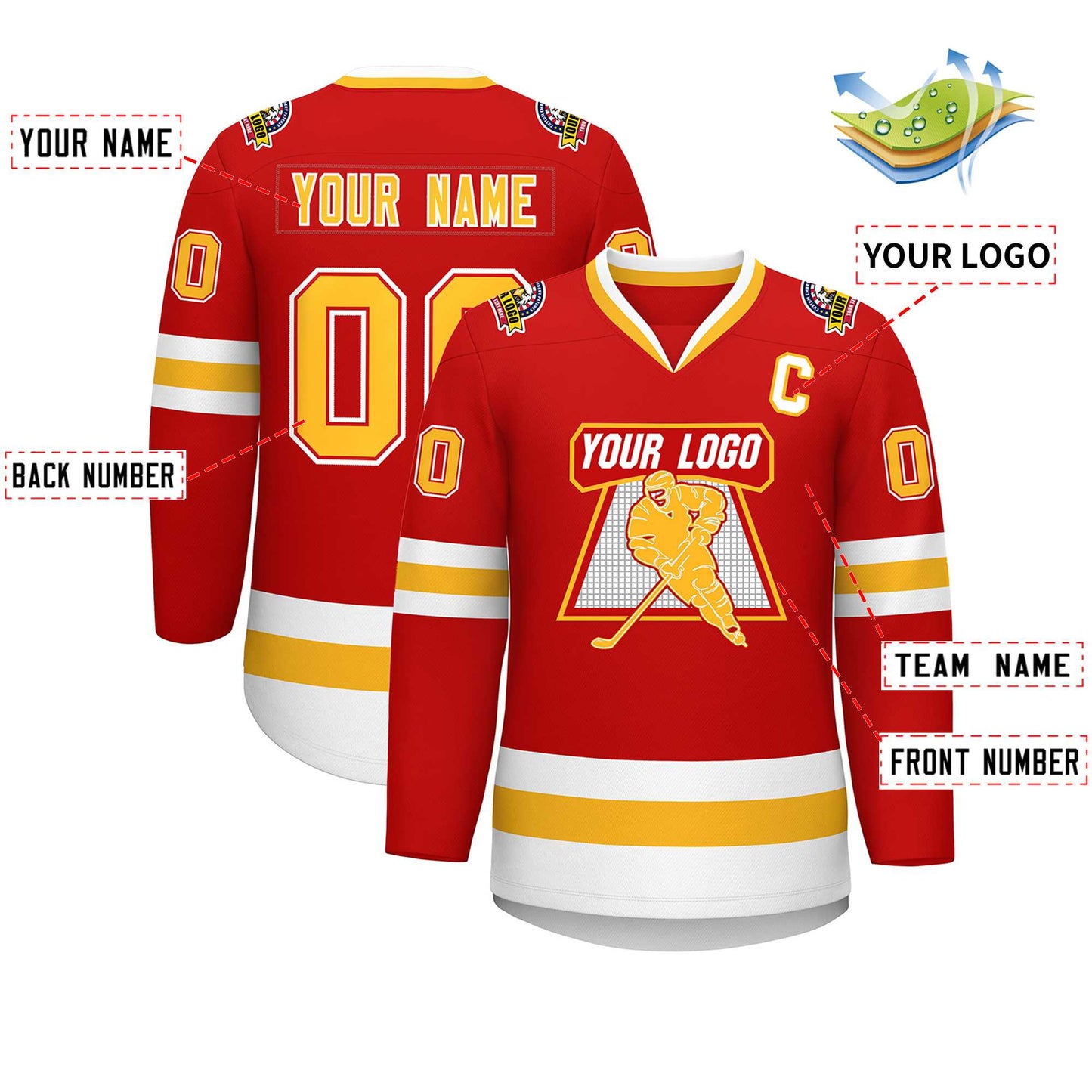 Custom Red Gold Red-White Classic Style Hockey Jersey Limited