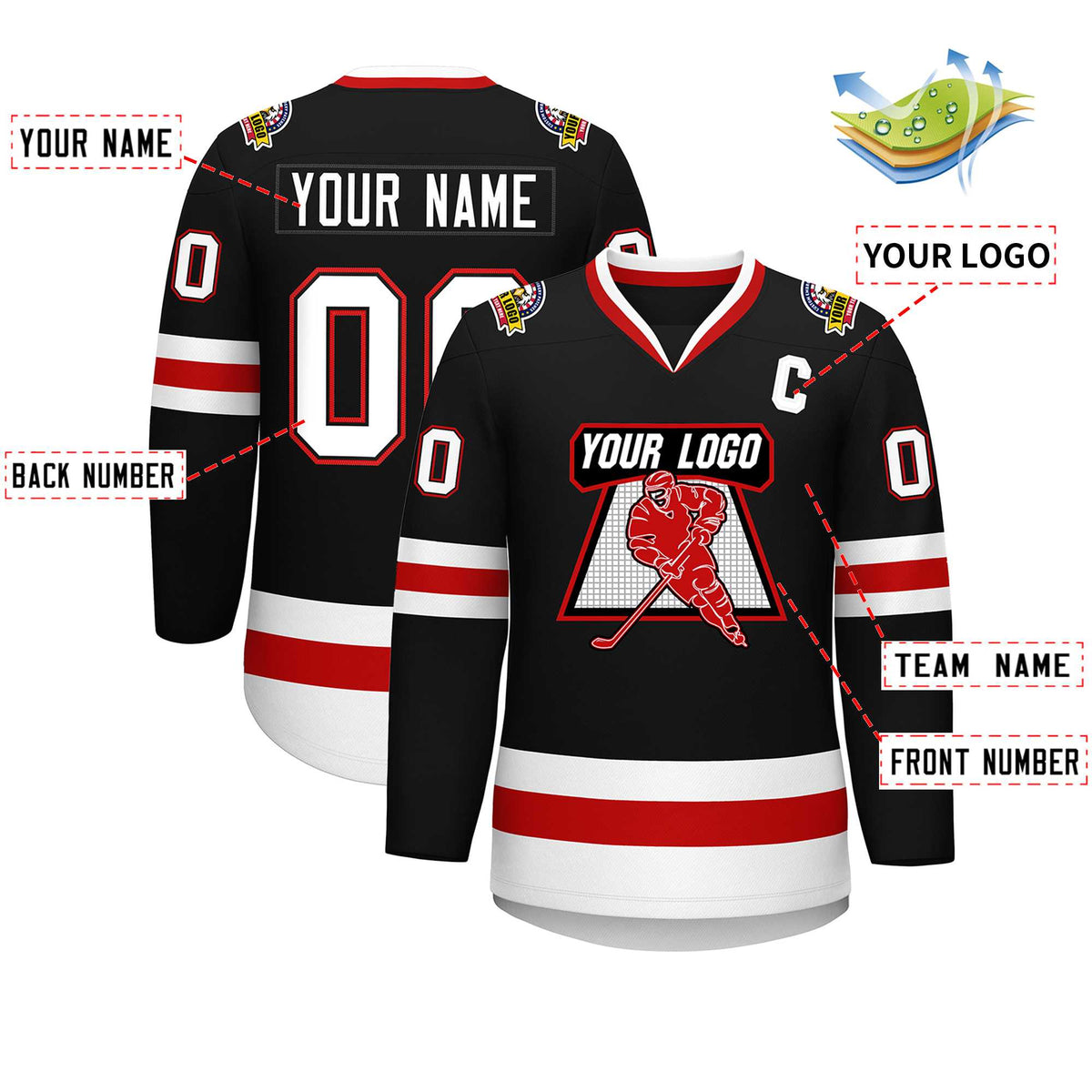Custom Black White Black-Red Classic Style Hockey Jersey Limited