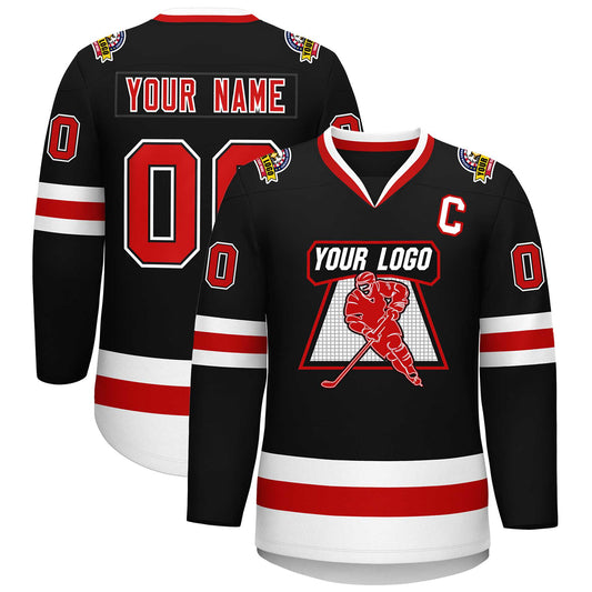 Custom Black Red Black-White Classic Style Hockey Jersey