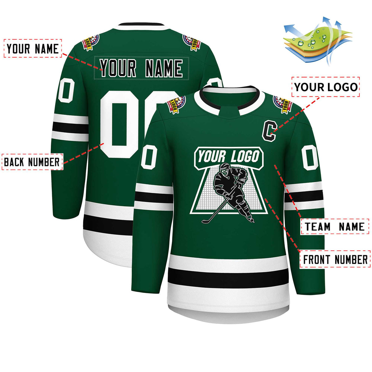 Custom Green Black-White Classic Style Hockey Jersey Limited