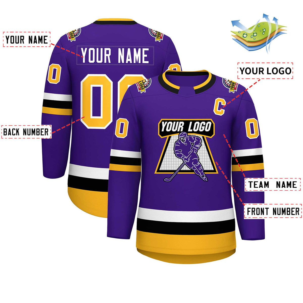 Custom Purple Gold-White Classic Style Hockey Jersey Limited