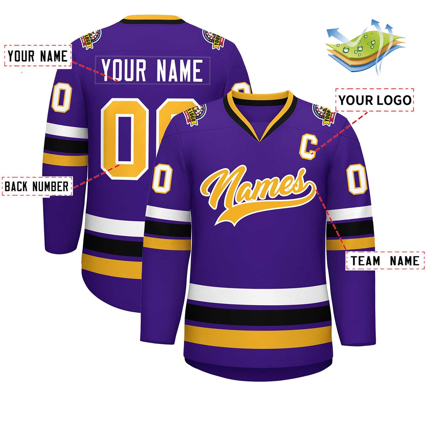 Custom Purple Gold-White Classic Style Hockey Jersey Limited