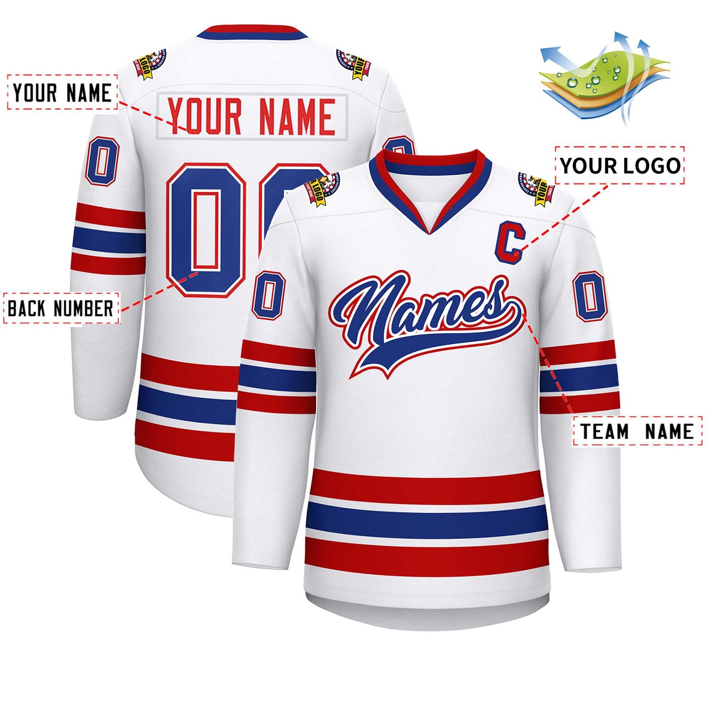 Custom White Royal White-Red Classic Style Hockey Jersey Limited